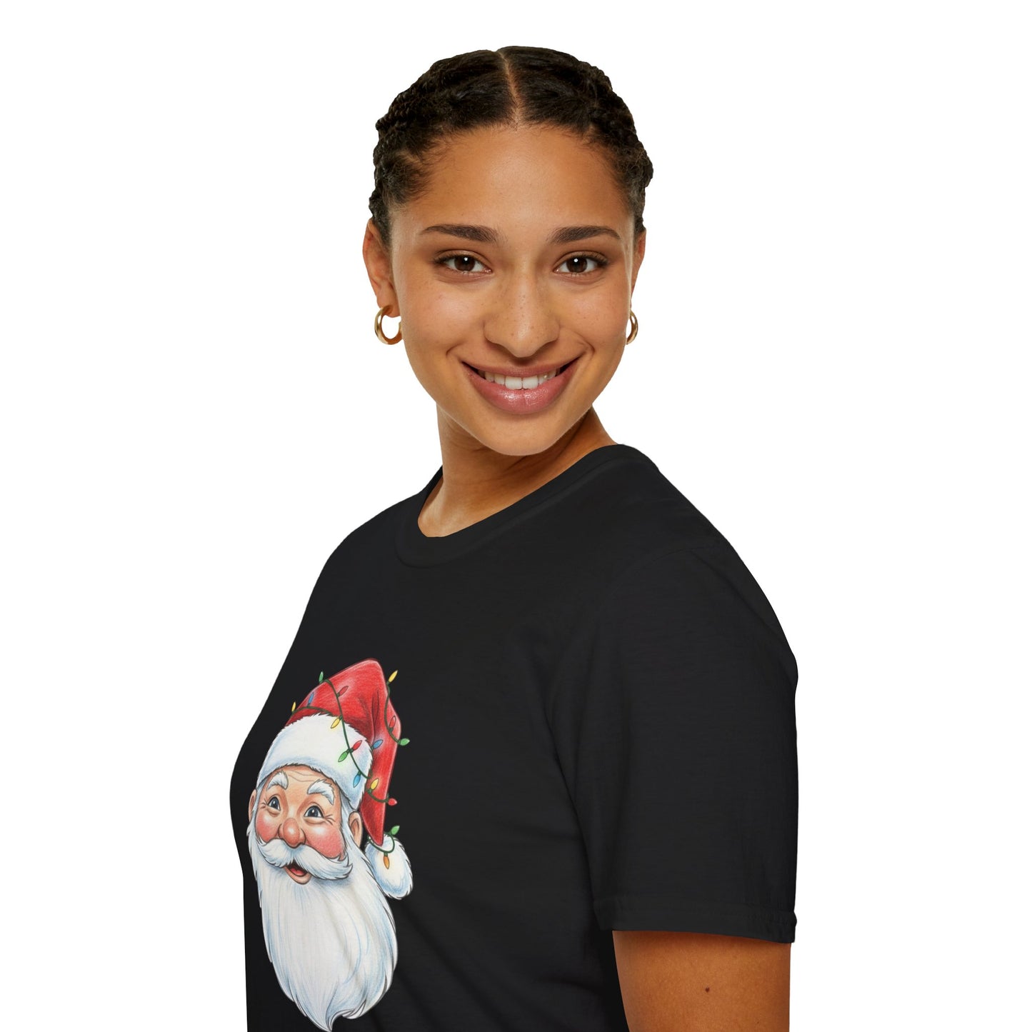 Santa Face Christmas Shirt, Vintage Santa T-Shirt, Santa With Christmas Lights Tee, Cute Christmas Graphic Tee, Holiday Santa Claus Shirt