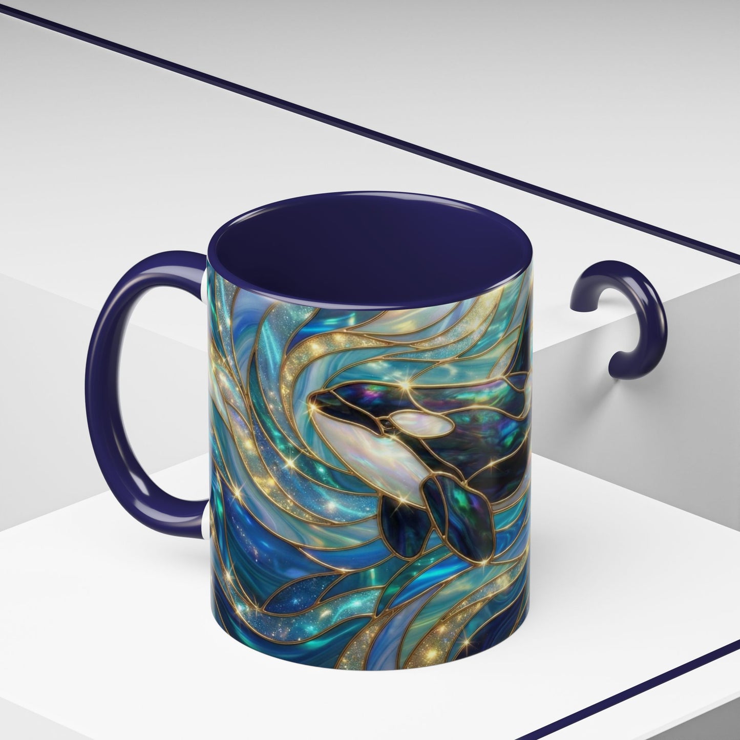 Orca Coffee Mug, Killer Whale Mug, Stained Glass Orca Art Mug, Ocean Animal Coffee Cup, Marine Life Gift, 11oz 15oz Ceramic Mug