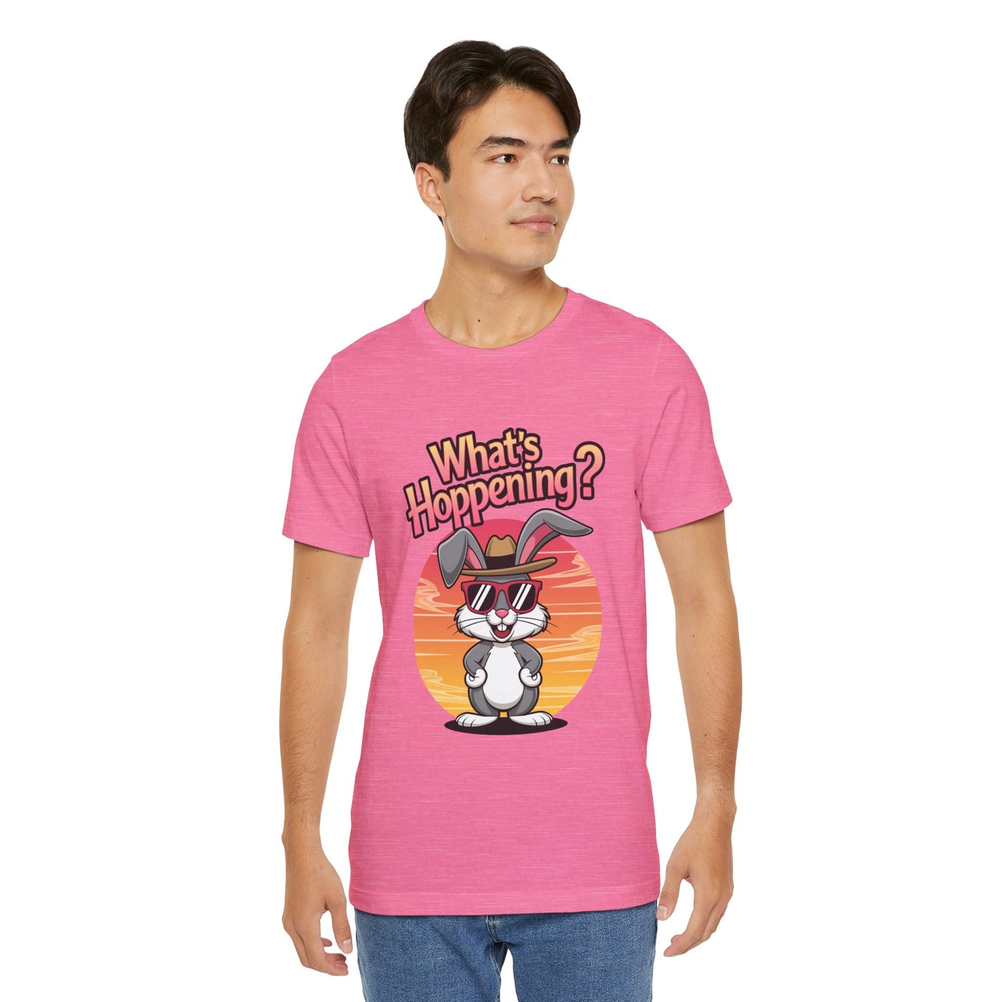 What’s Hoppening Funny Bunny Shirt – Cute Rabbit Pun T-Shirt – Sunset Graphic Tee for Animal Lovers, Easter, and Pun Enthusiasts