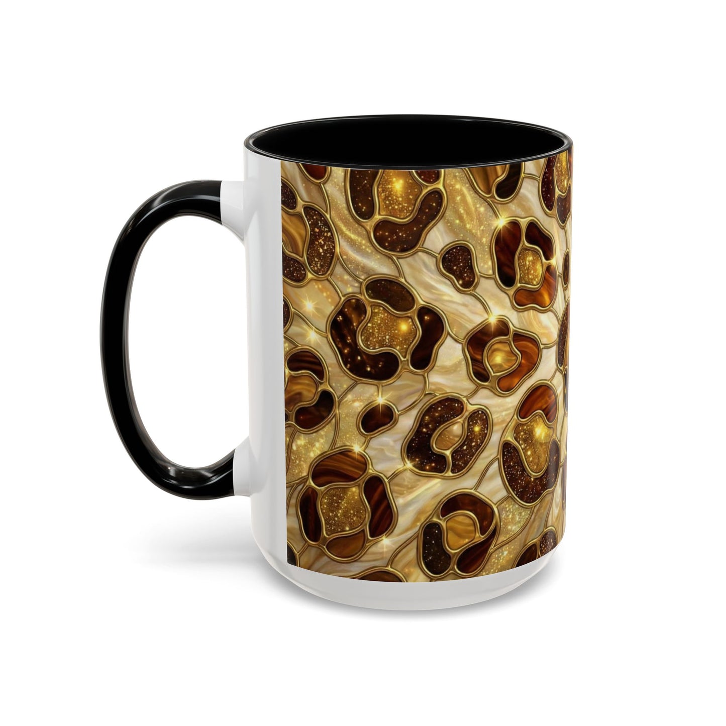 Stained Glass Leopard Print Mug, Gold Cheetah Coffee Cup, Luxury Animal Print Gift, Glam Mosaic Tea Mug, Trendy Desk Decor For Her Gifts
