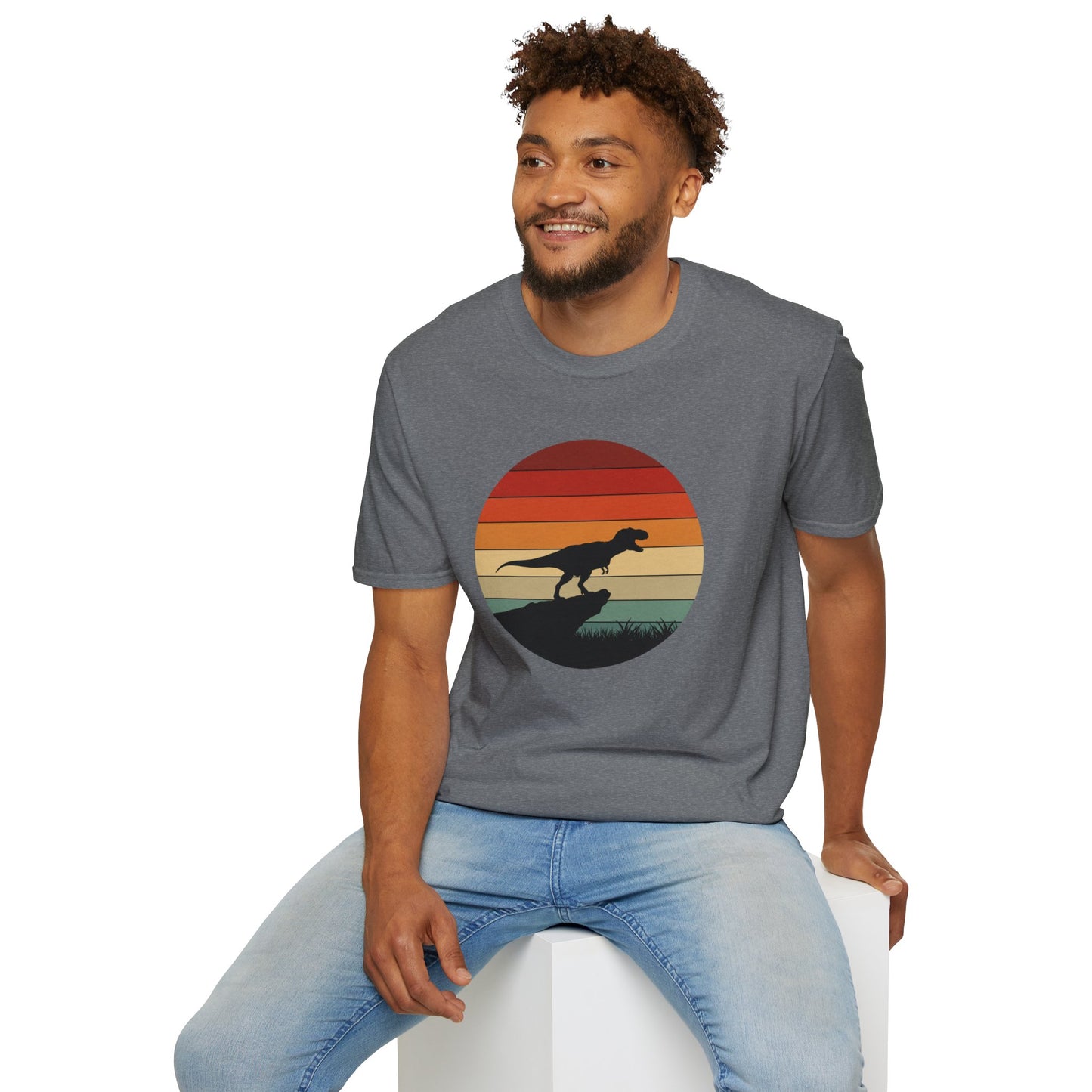 Retro T-Rex Dinosaur Shirt for Men Women - Vintage Sunset Graphic Tee - Unisex Jurassic Gift Idea Funny Casual Dino T-Shirt