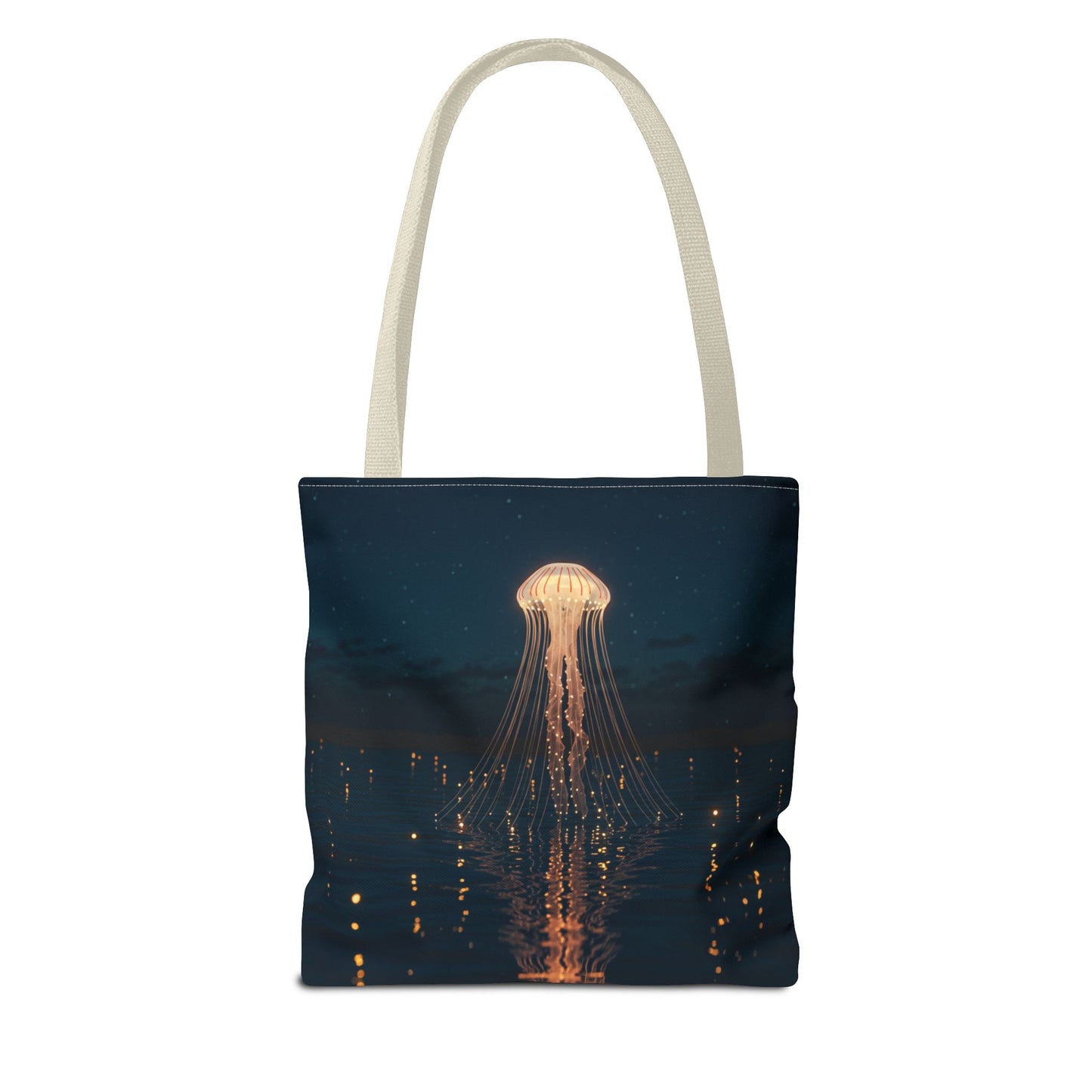 Luminous Jellyfish Tote Bag, Glow-Inspired Ocean Design Shoulder Bag, Durable Polyester Tote For Everyday Style, Gifts, And Coastal Fashion