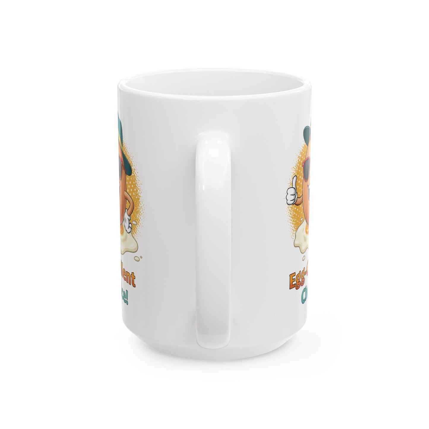 Egg-Cellent Choice! Funny Cartoon Egg Mug with Sunglasses & Hat – Cute Breakfast Ceramic Coffee Cup – Punny Gift for Egg Lovers