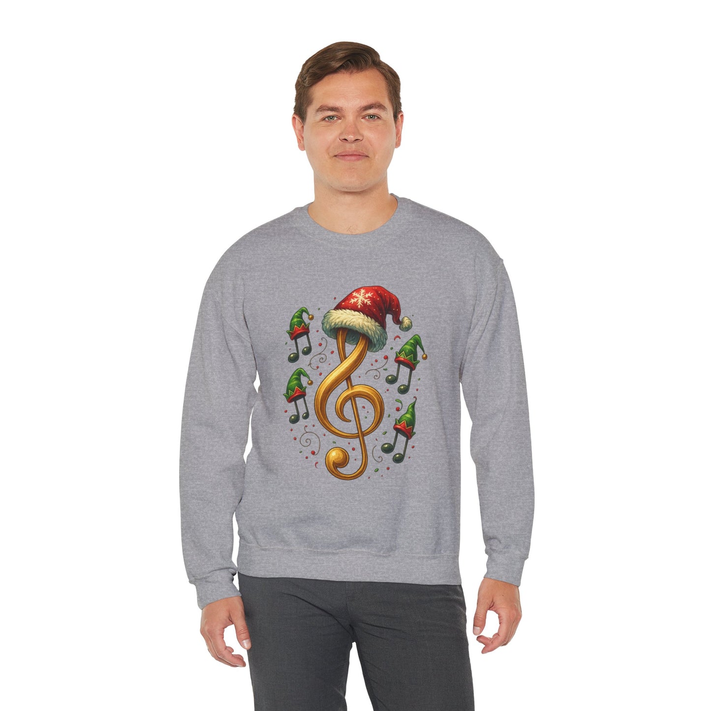 Christmas Music Note Sweatshirt, Holiday Treble Clef Sweater With Santa Hat, Festive Music Lover Gift, Cozy Winter Crewneck Unisex Top