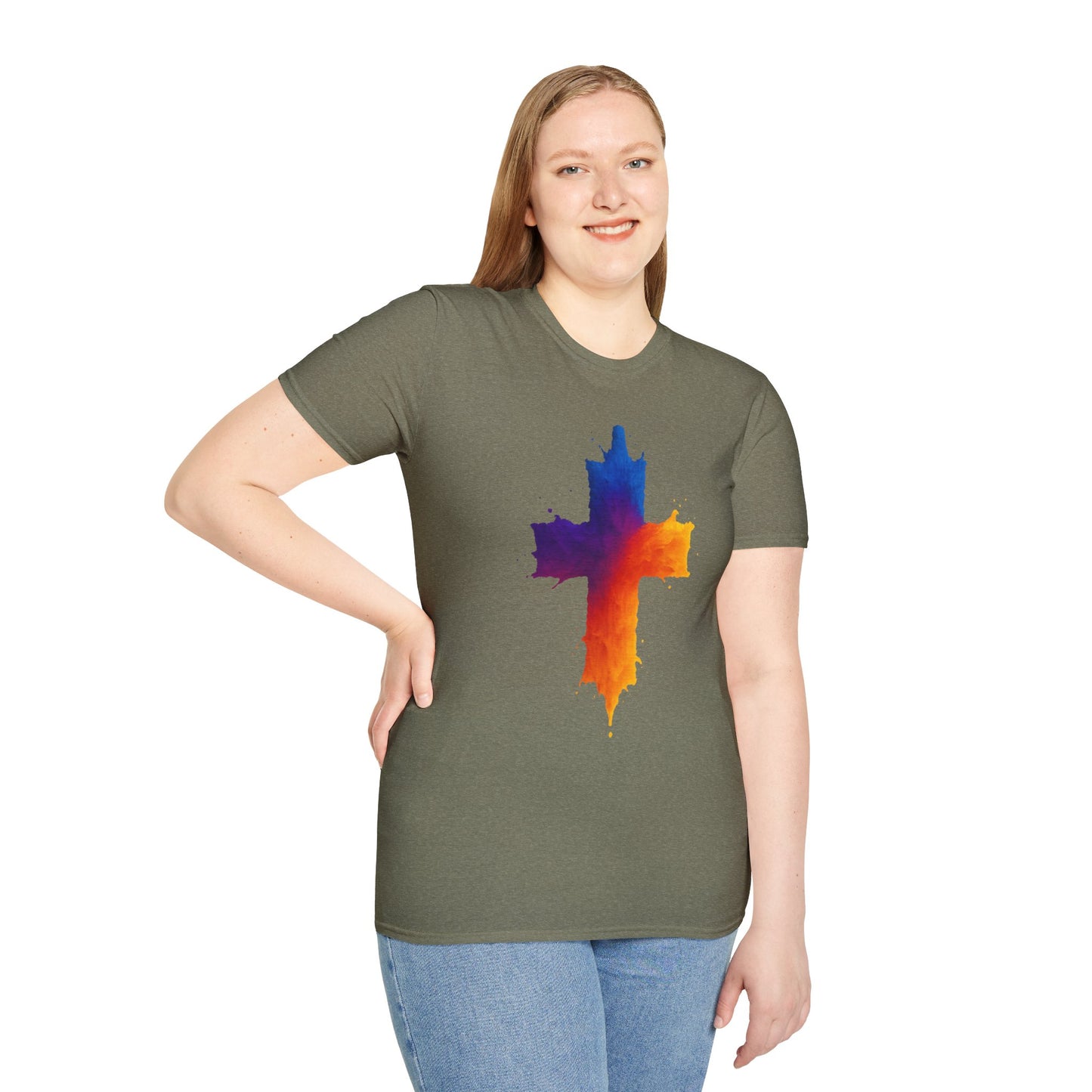 Colorful Abstract Cross T‑Shirt | Bold Grunge Paint Splatter Christian Tee | Unique Vibrant Gift | Inspirational Faith Graphic Shirt