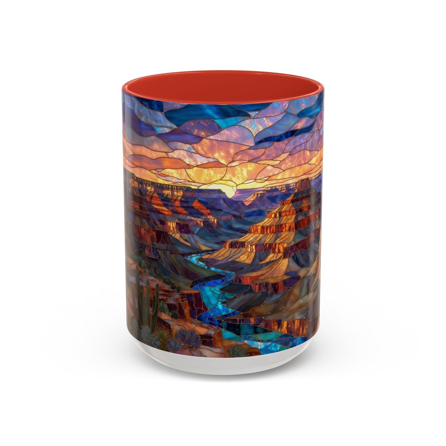 Stained Glass Grand Canyon Mug, Southwest Landscape Coffee Cup, Sunset Canyon Art Mug, Nature Gift For Hikers, Colorful Scenic Grand Canyon Illustration