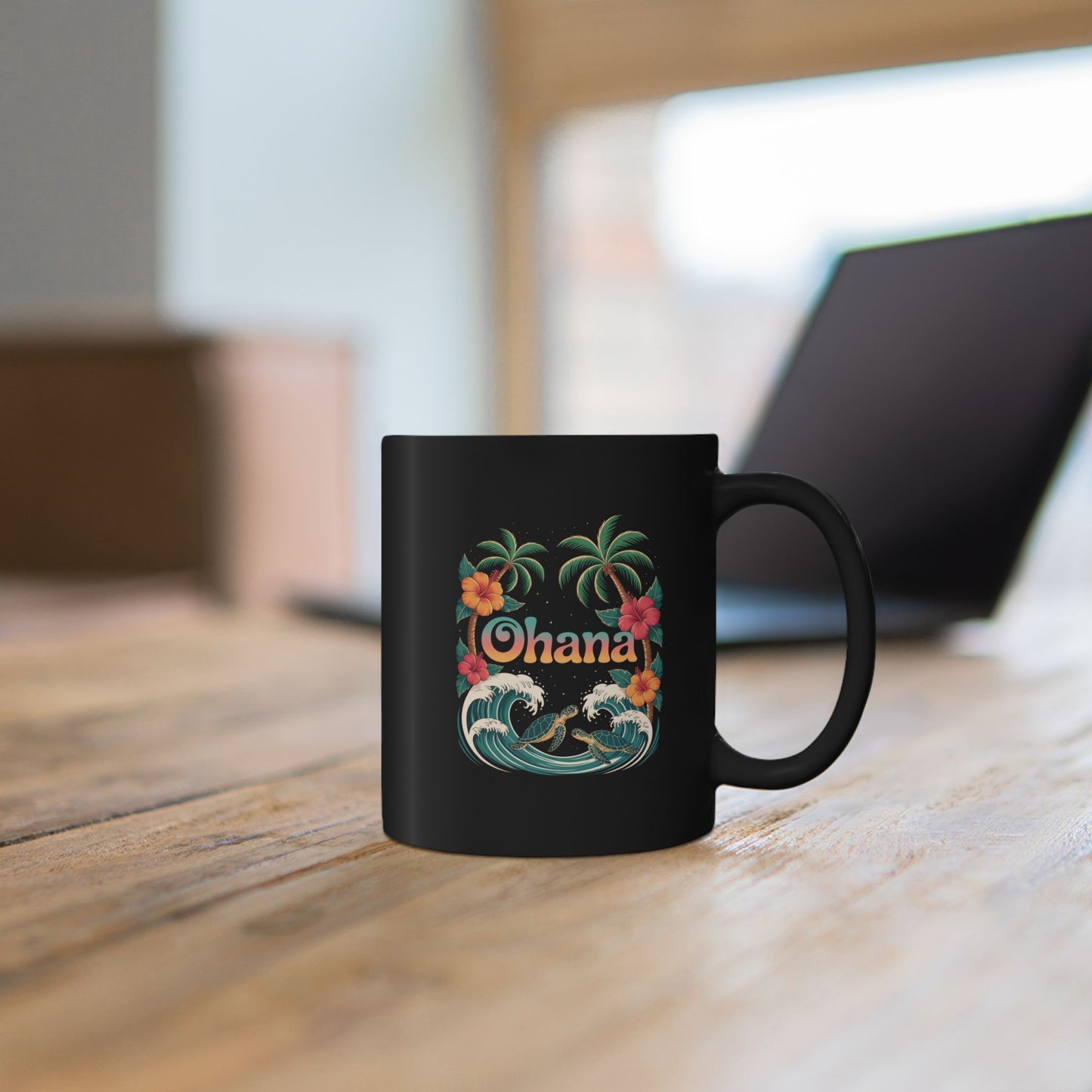 Ohana Hawaiian Mug - Tropical Beach Coffee Cup with Sea Turtles & Palm Trees - Family Gift Idea - Coastal Vibes Island Aesthetic