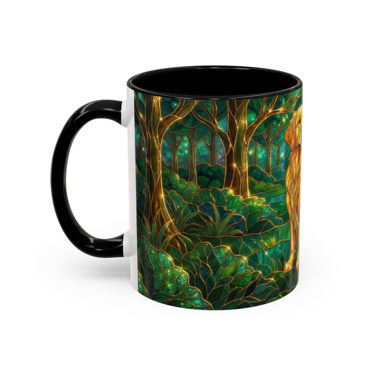 Stained Glass Dog Mug, Golden Retriever Coffee Cup, Pet Lover Ceramic Mug, Forest Art Animal Mug, 11oz 15oz Gift
