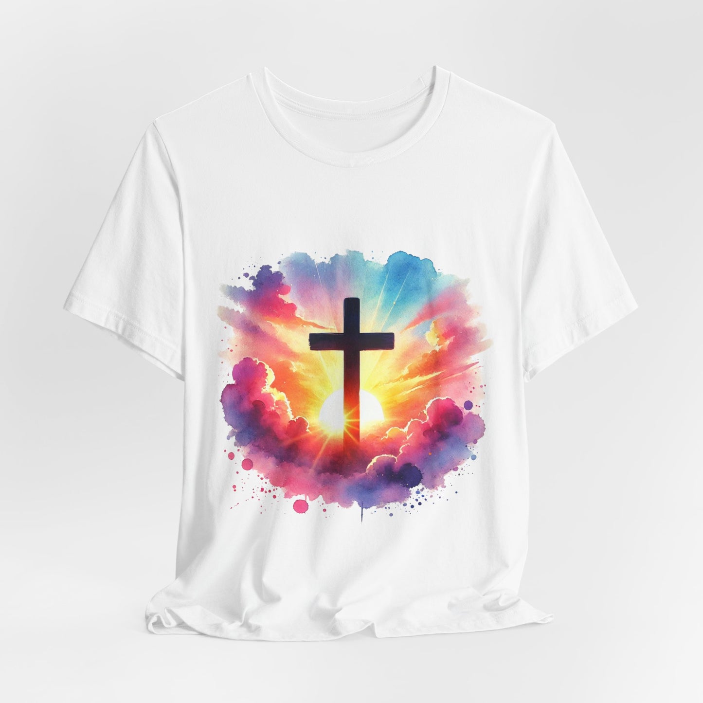 Faith Cross Sunburst Christian Tee | Inspirational Christian T-Shirt | Colorful Sunrise Cross Shirt | Faith Gifts for Women Men