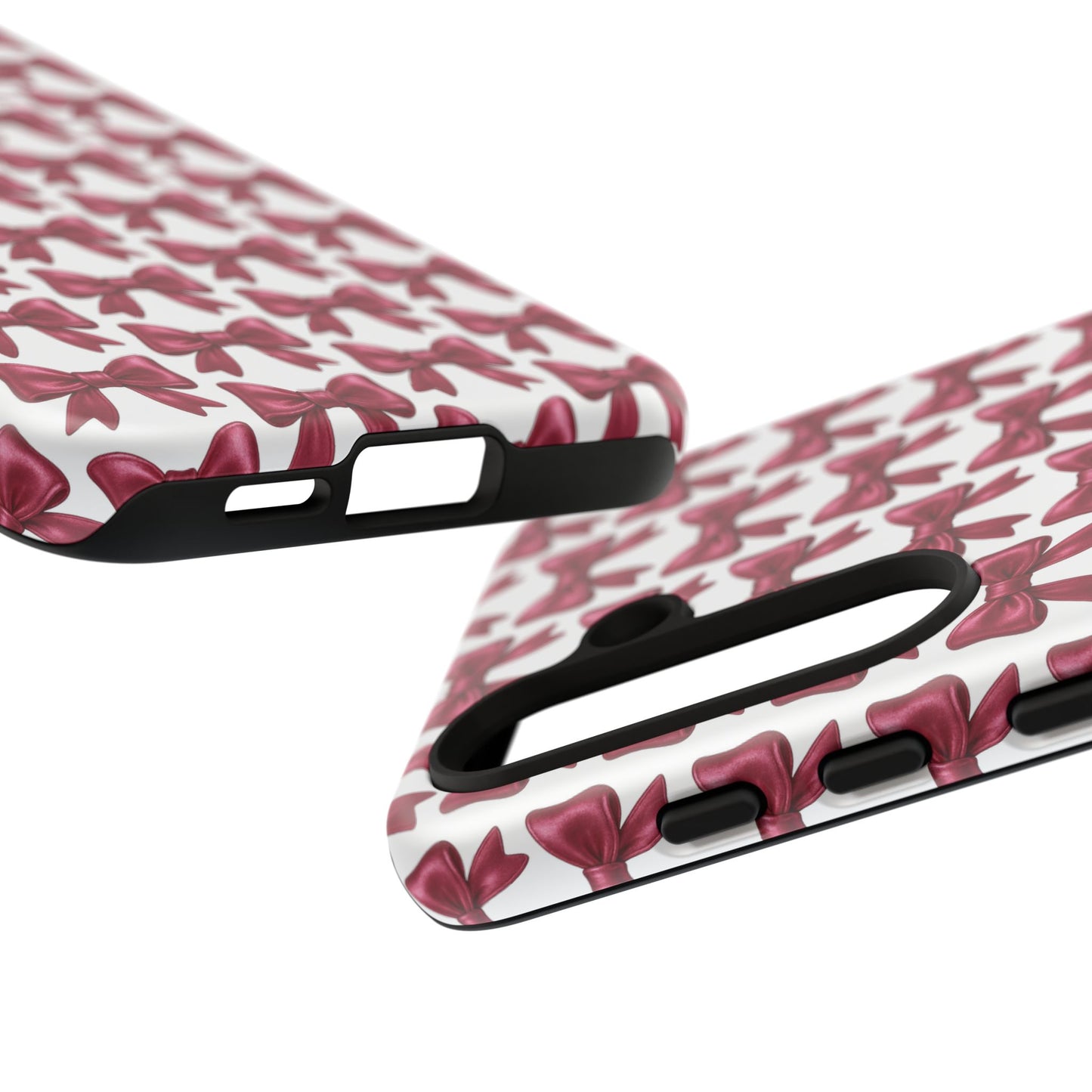 Coquette Samsung Case - Burgundy Bow Pattern Phone Cover, Girly Soft Aesthetic Gift, Cute Galaxy Case for Her