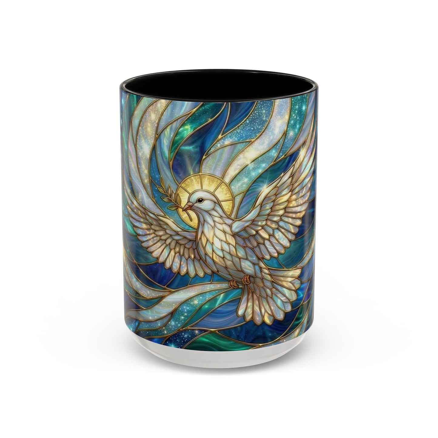 Stained Glass Dove Mug, Christian Coffee Cup, Religious Gift, Faith Art Mug, Holy Spirit Dove, Inspirational Christian Mug