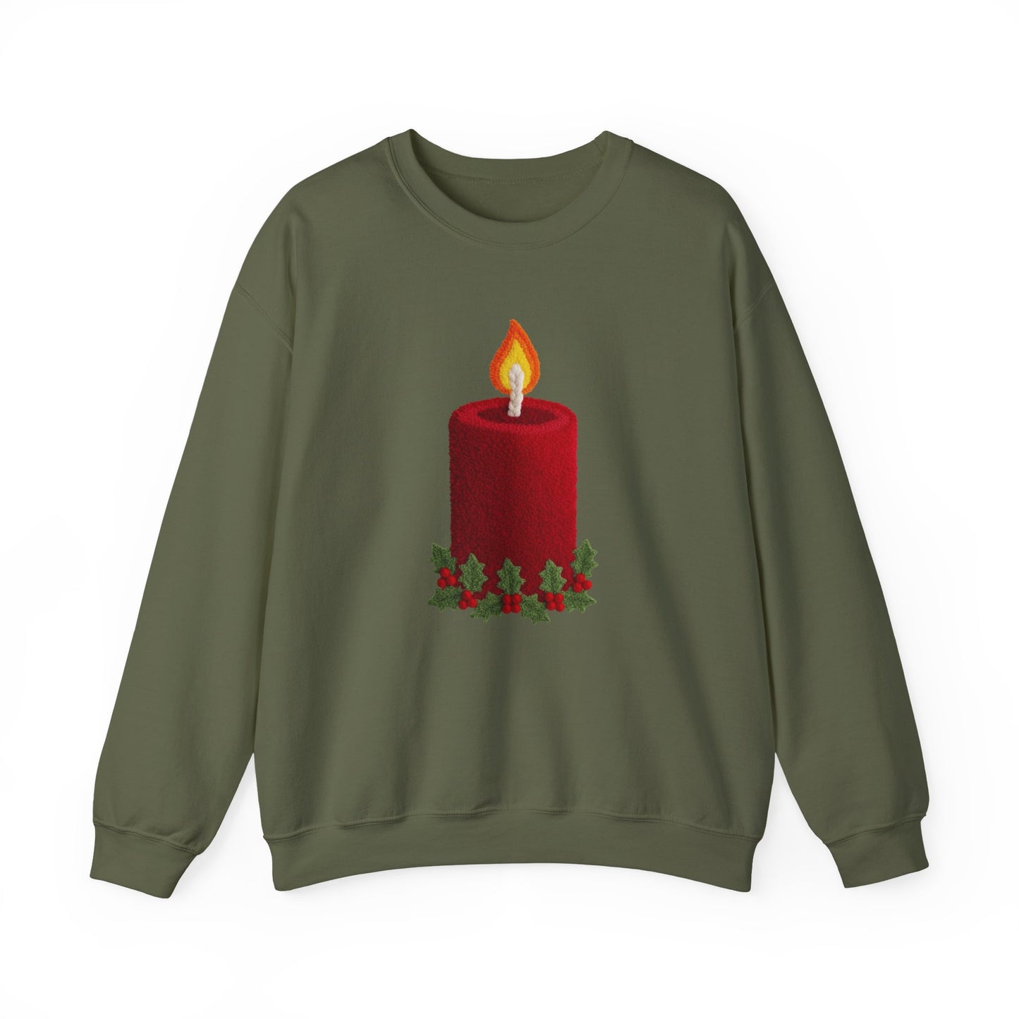 Faux Patchwork Crochet Candle Sweatshirt, Christmas Candle Sweater, Holiday Cozy Winter Crewneck, Cute Xmas Candle Sweatshirt, Unisex Holiday Top