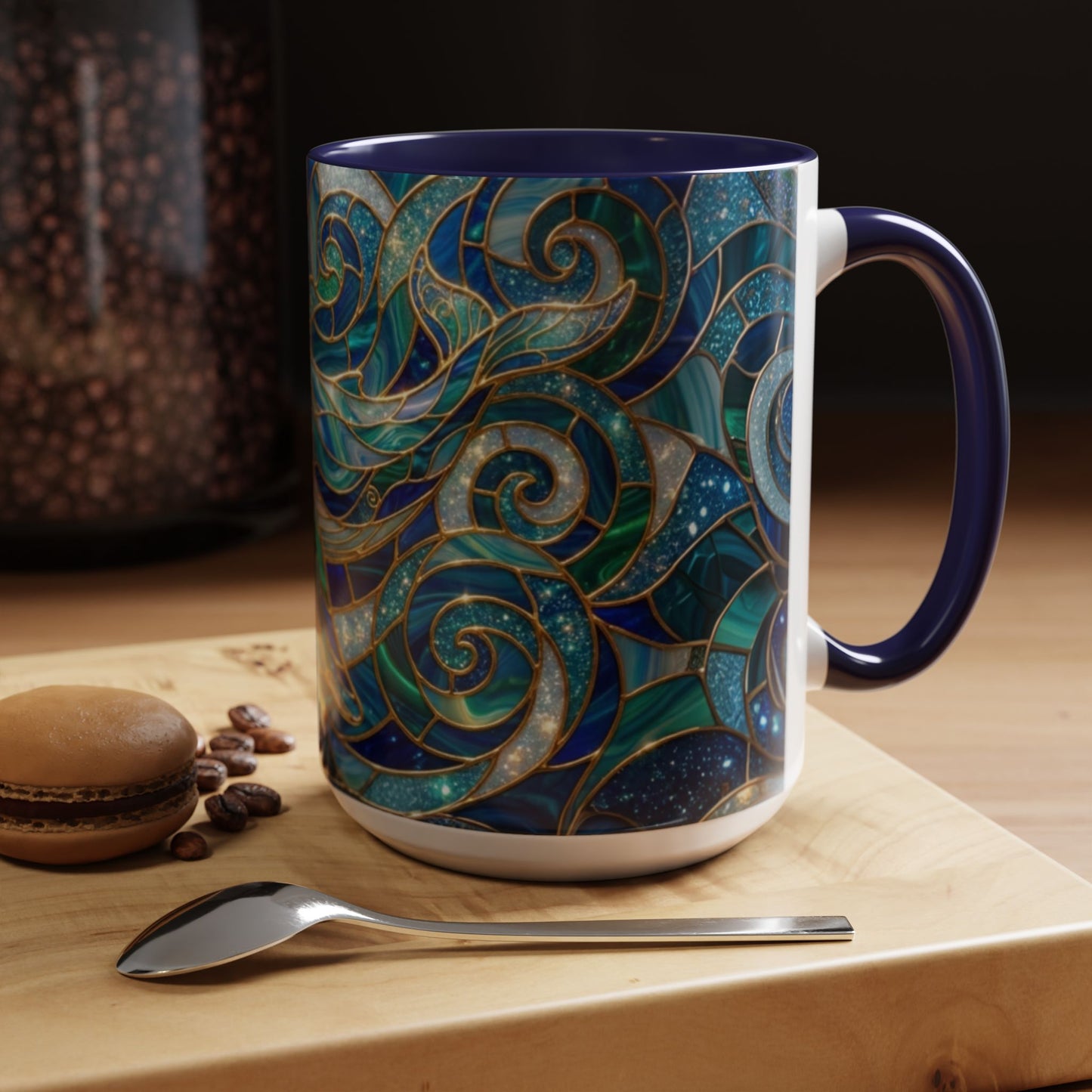 Stained Glass Whale Mug, Ocean Art Coffee Cup, Blue Sea Life Design, Nautical Gift For Ocean Lovers, Colorful Stained Glass Whale Cup