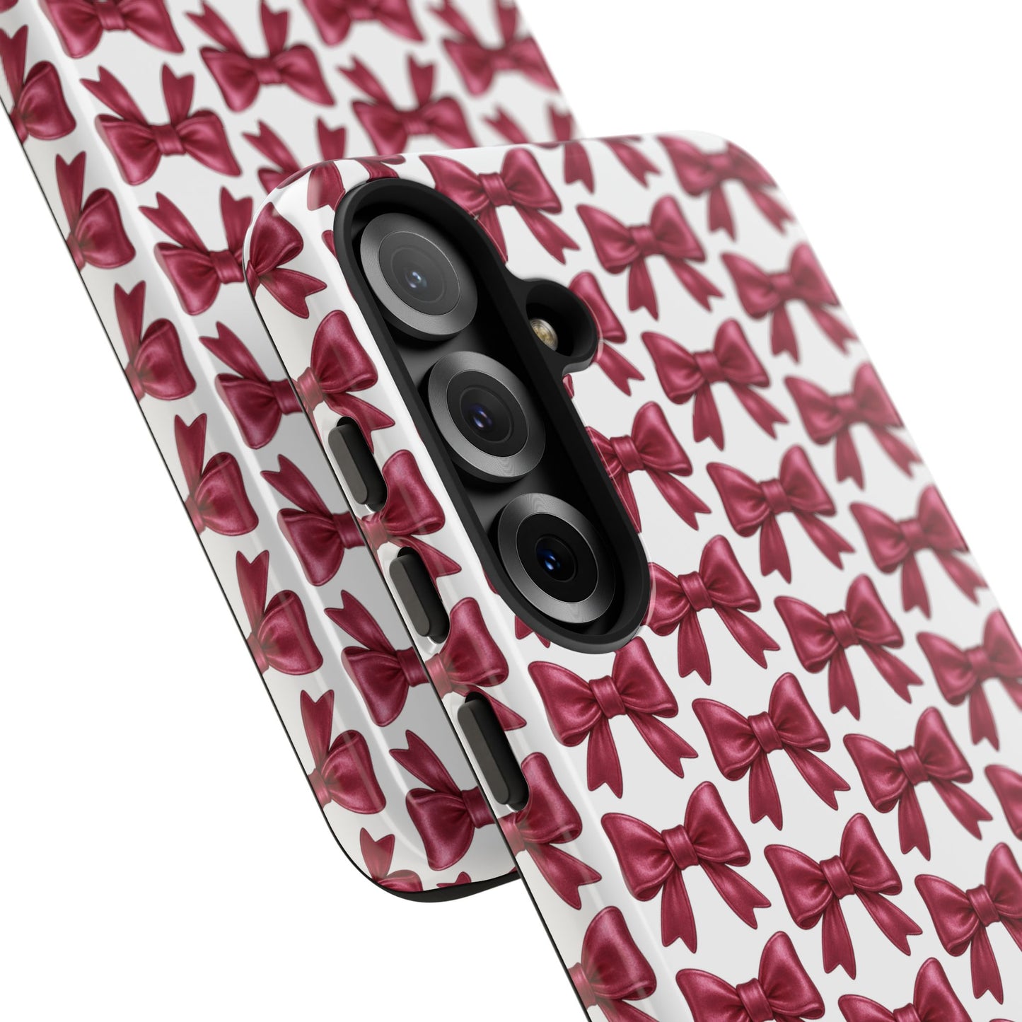 Coquette Samsung Case - Burgundy Bow Pattern Phone Cover, Girly Soft Aesthetic Gift, Cute Galaxy Case for Her
