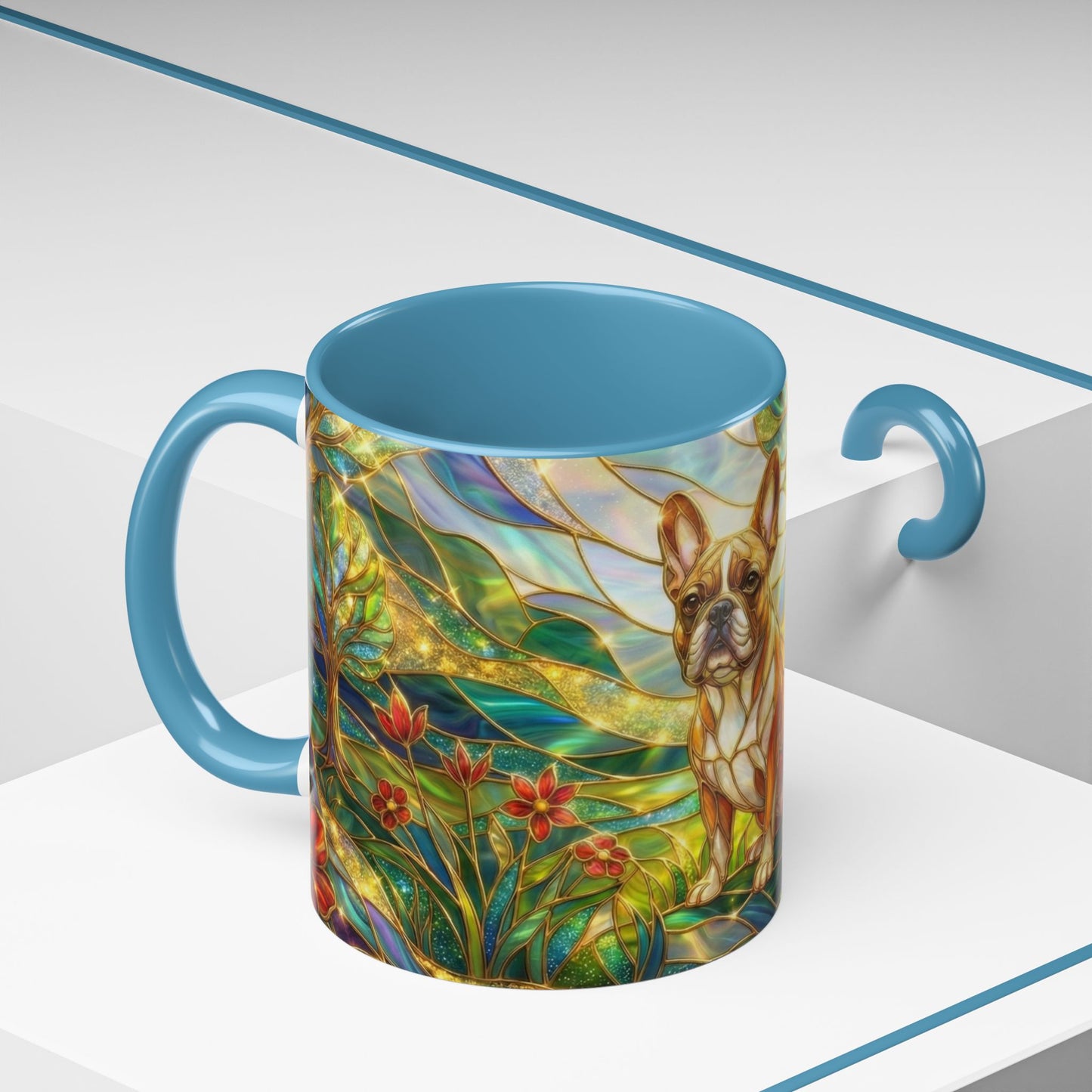 Stained Glass French Bulldog Mug, Frenchie Dog Coffee Mug, Dog Lover Gift Cup, Colorful Art Nouveau Dog Mug, Pet Lover Gift