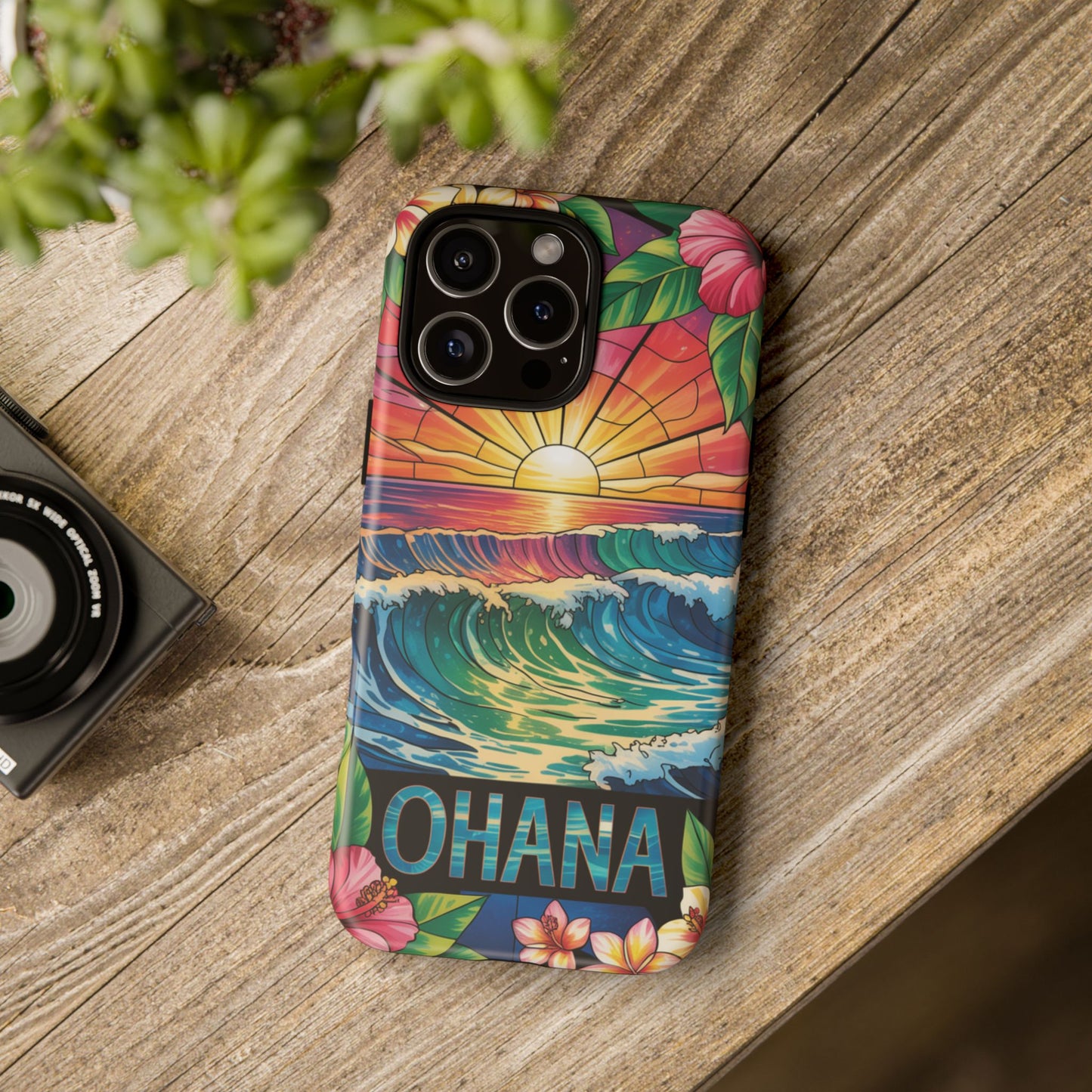 Ohana iPhone Case Tropical Hawaiian Sunset Phone Cover Wave Floral Beach Art Cute Gift for iPhone Lovers