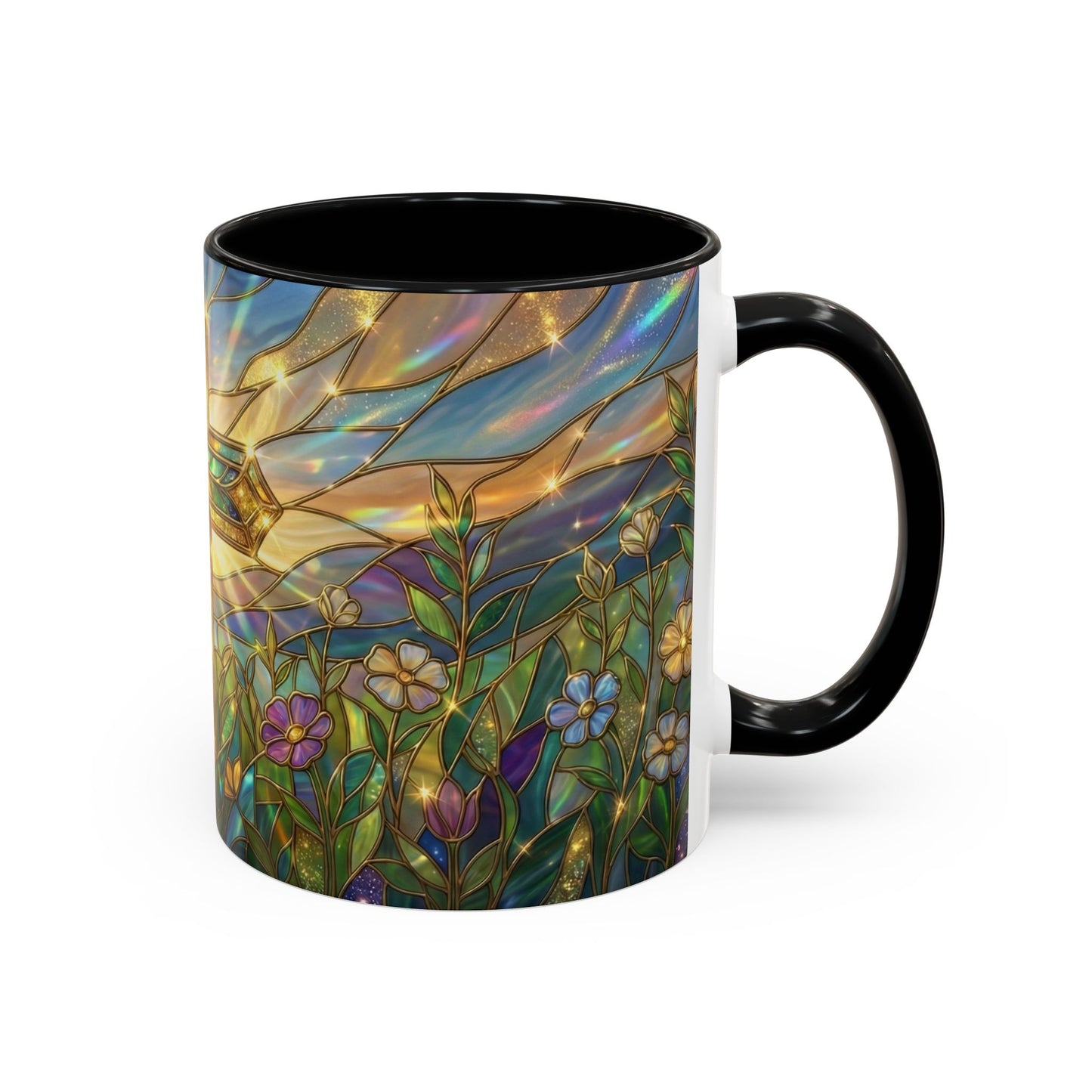 Stained Glass Cross Mug, Christian Coffee Cup With Floral Design, Faith Inspired Ceramic Mug, Religious Gift, 11oz 15oz