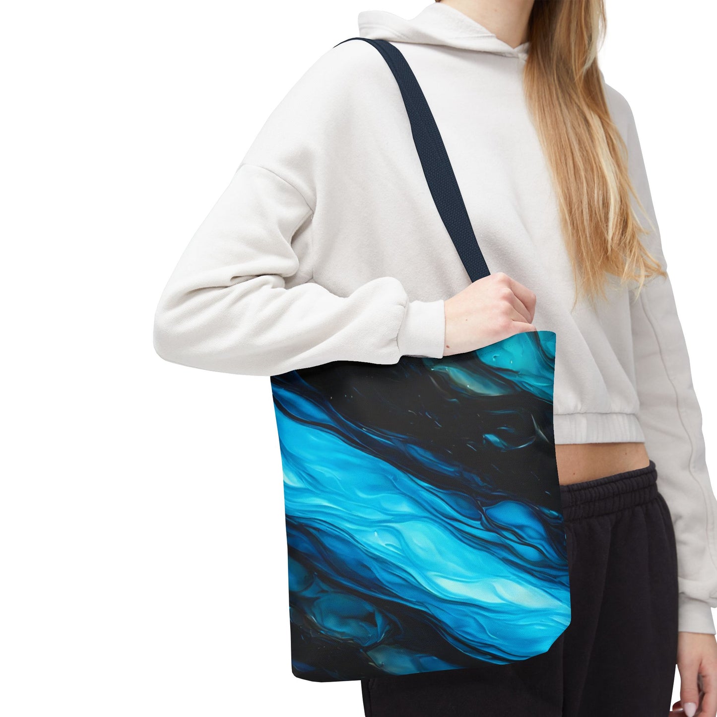 Blue Abstract Swirl Tote Bag – Fluid Art Style Reusable Shopping Bag, Modern Artistic Everyday Carry, Eco-Friendly Gift for Art Lovers