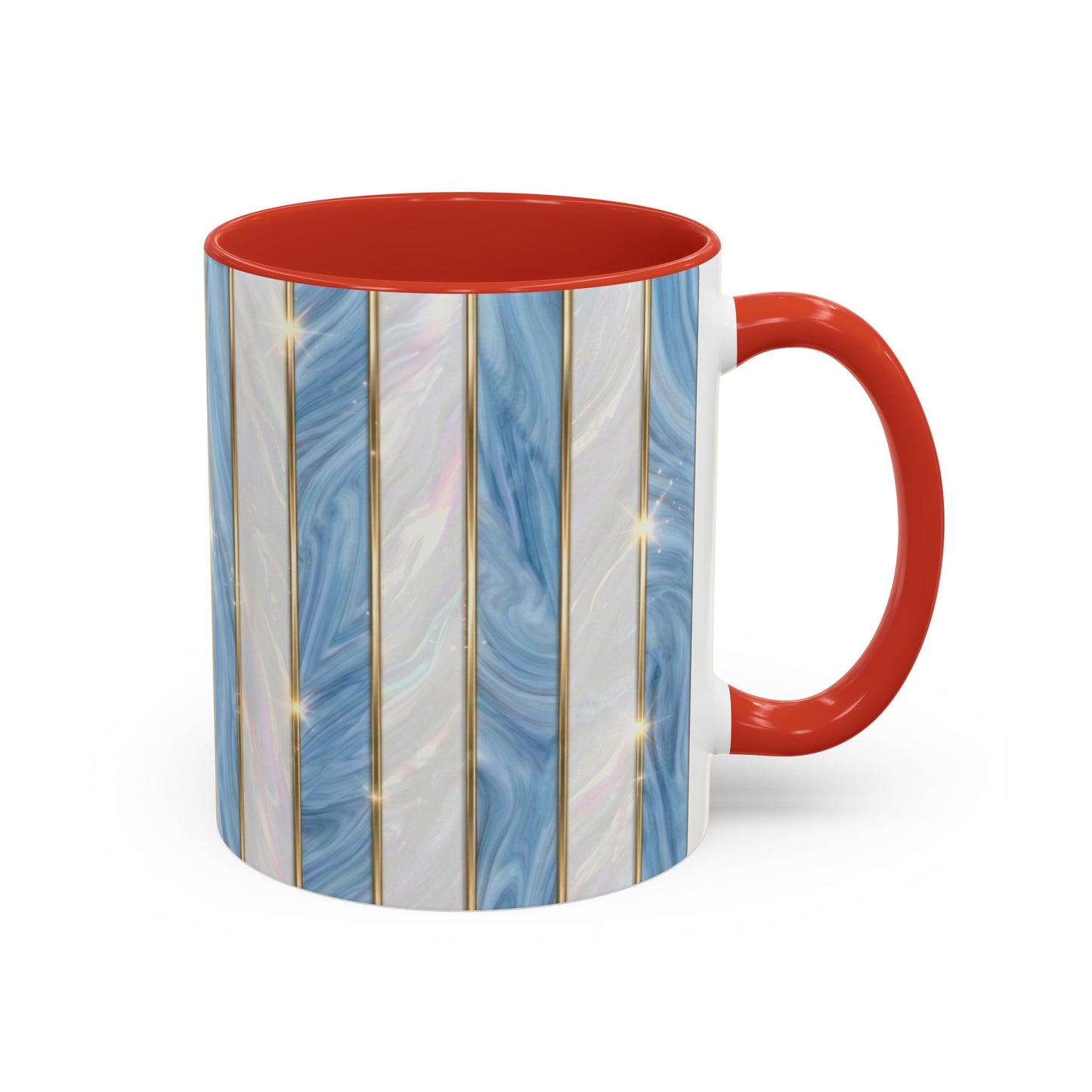 Faux Stained Glass Mug, Blue Pearlescent Coffee Cup, Art Deco Stained Glass Decor, Elegant Gold Stripe Teacup, Unique Art Gift For Her