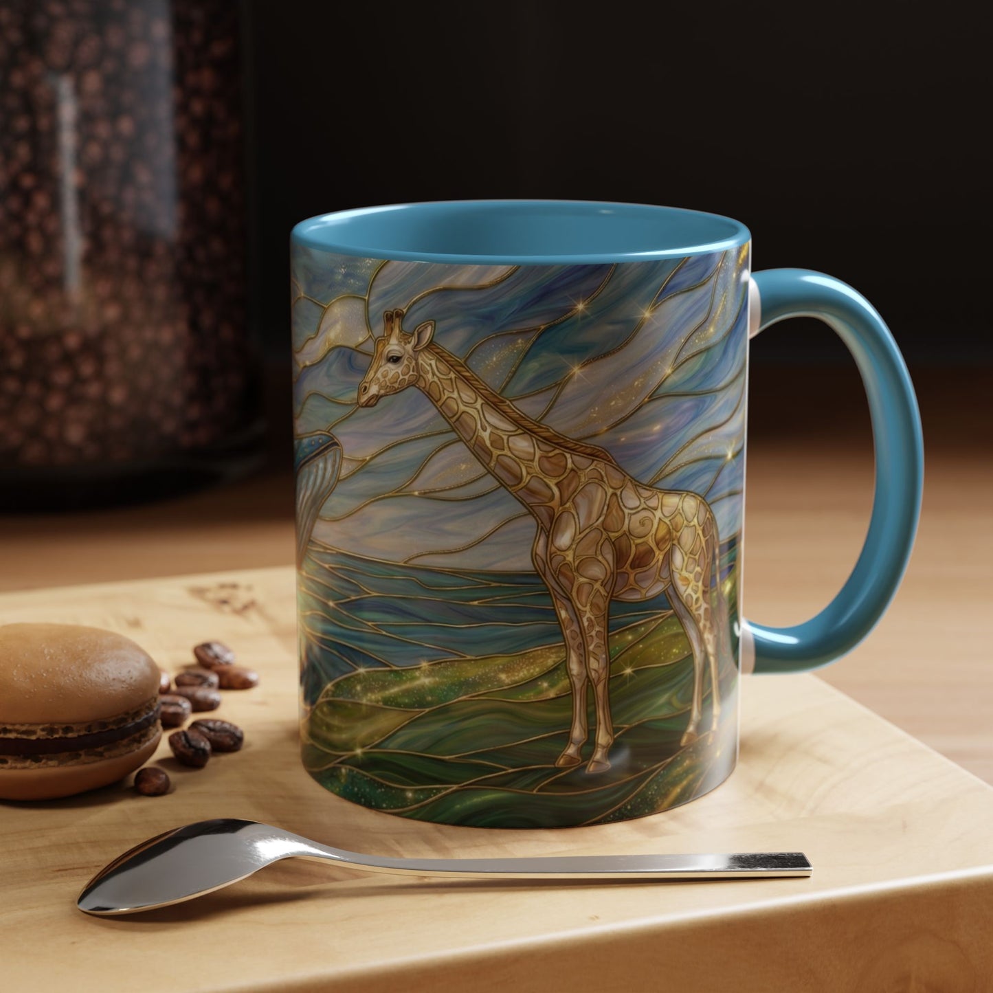 Whimsical Whale & Giraffe Accent Coffee Mug — Artistic Ocean-Sky Illustration (11/15oz)