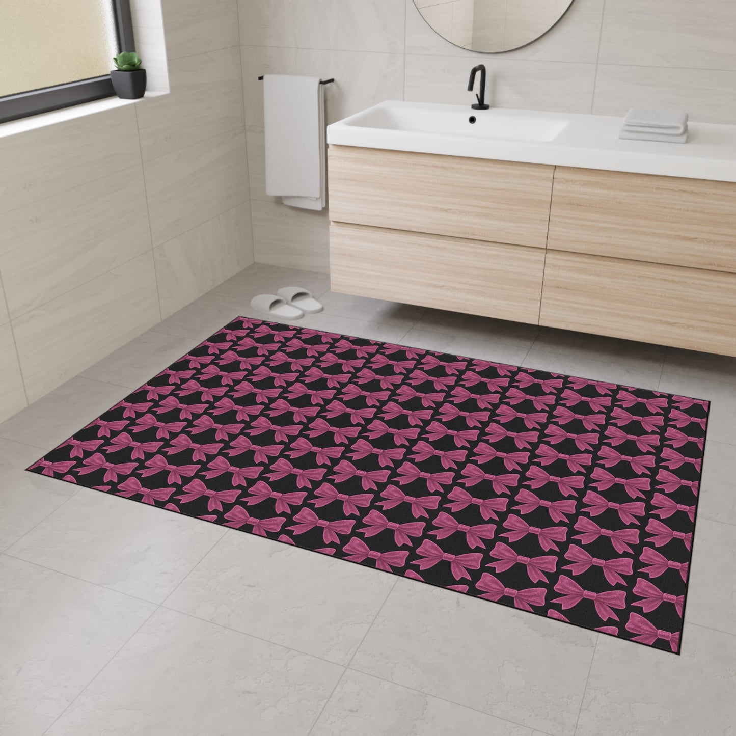Pink Bow Doormat - Cute Aesthetic Floor Mat for Entryway, Kitchen or Bedroom | Girly Indoor Outdoor Rug Gift for Her