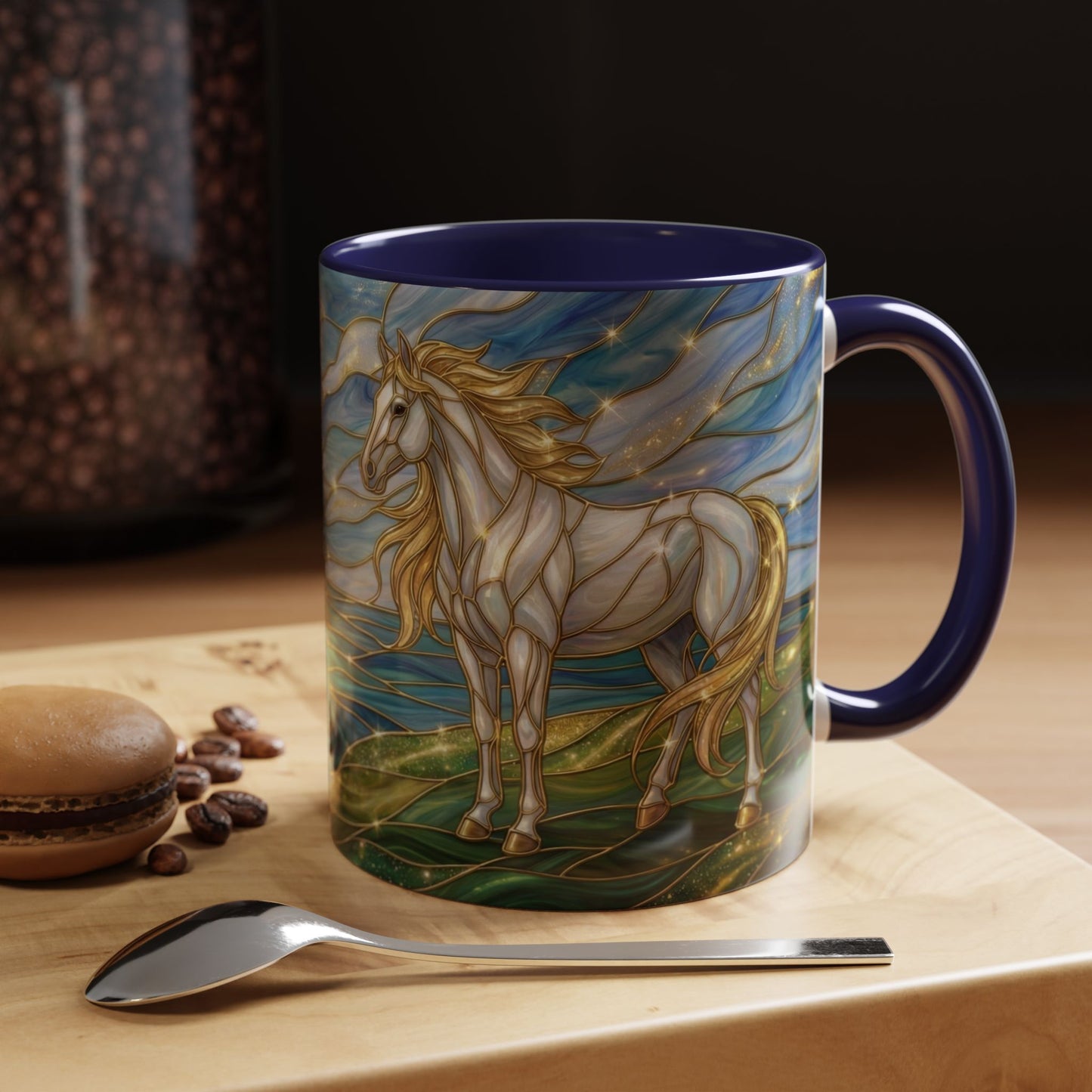 Swan And Horse Coffee Mug, Stained Glass Fantasy Art Mug, Elegant Animal Coffee Cup, Mythical Nature Gift, 11oz 15oz Ceramic Mug