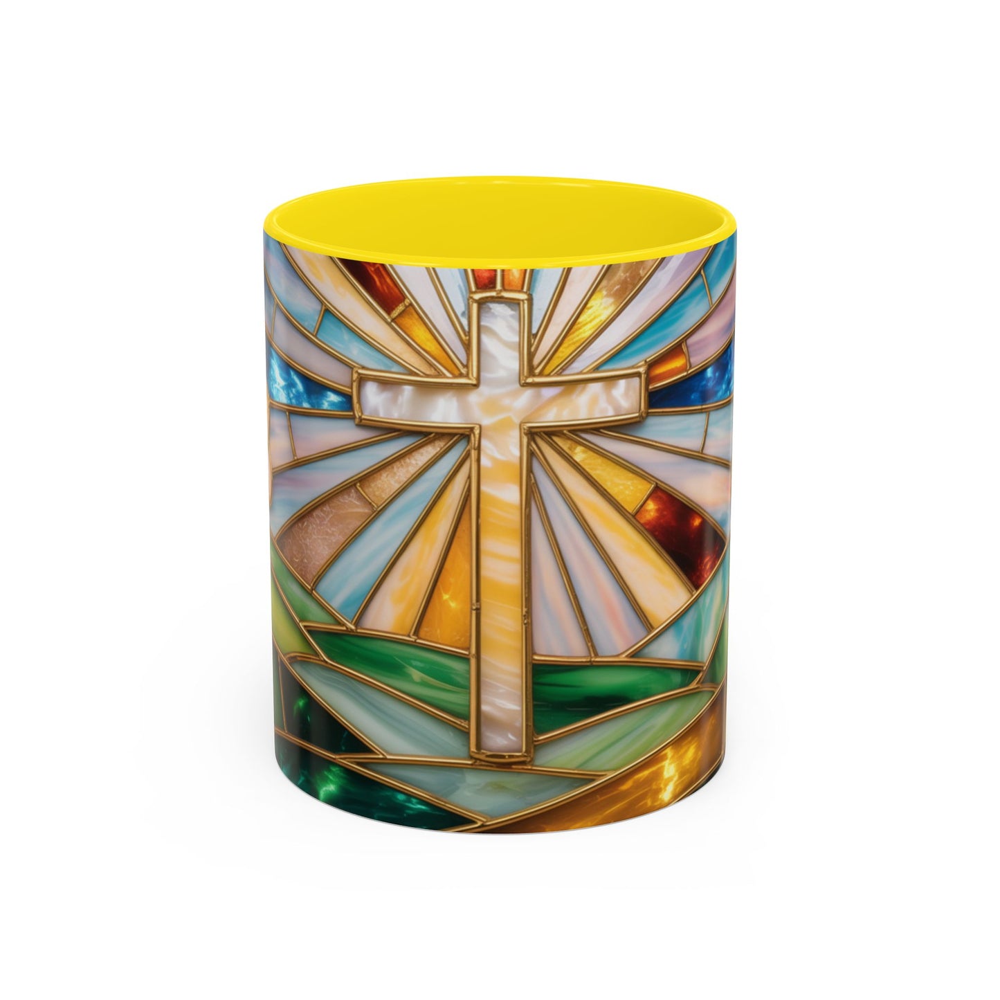Stained Glass Cross Mug, Christian Coffee Cup, Faith Gift Mug, Religious Art Mug, Floral Church Mug, Inspirational Faith Cup, Easter Gift