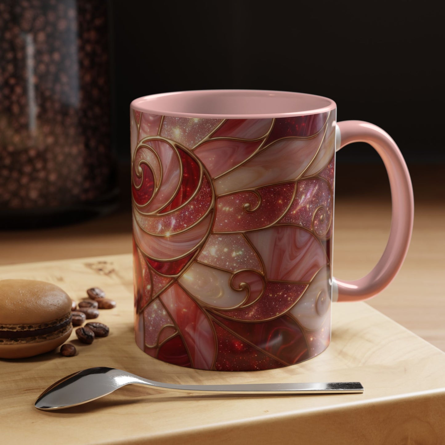 Stained Glass Heart Mug, Valentine Coffee Mug, Romantic Love Cup, Pink Red Ceramic Mug, Gift For Her, Anniversary Gift