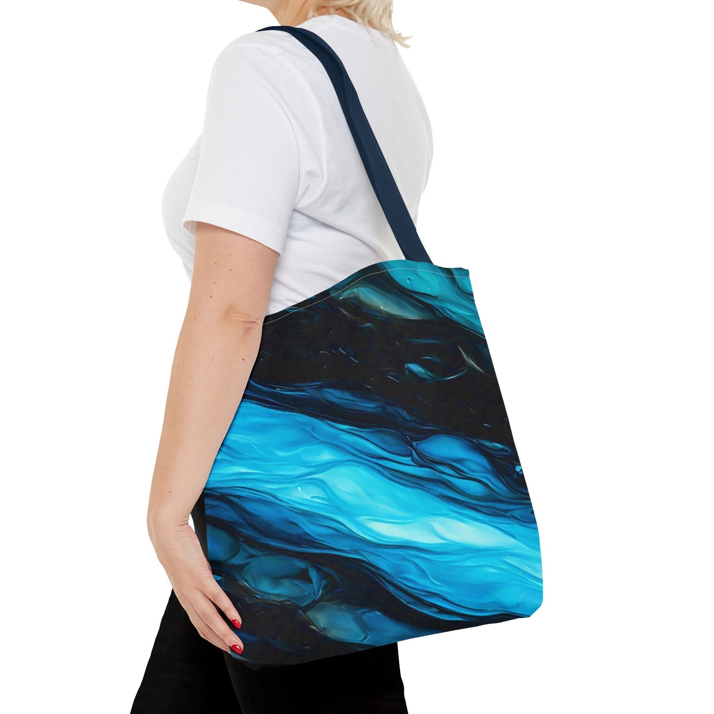 Blue Abstract Swirl Tote Bag – Fluid Art Style Reusable Shopping Bag, Modern Artistic Everyday Carry, Eco-Friendly Gift for Art Lovers