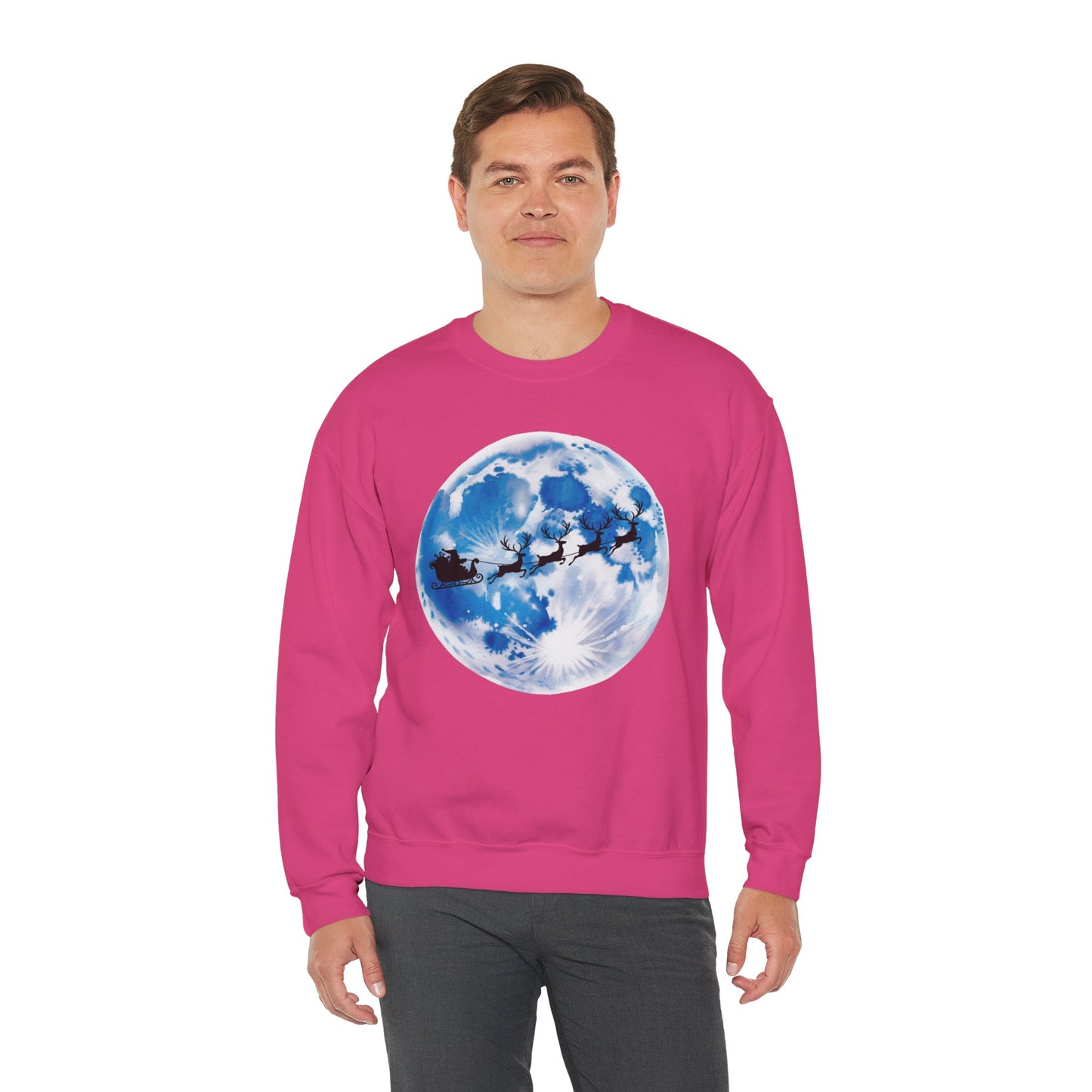Santa And Reindeer Full Moon Christmas Sweatshirt, Holiday Night Sky Sweater, Cozy Unisex Crewneck, Festive Gift For Christmas Lovers