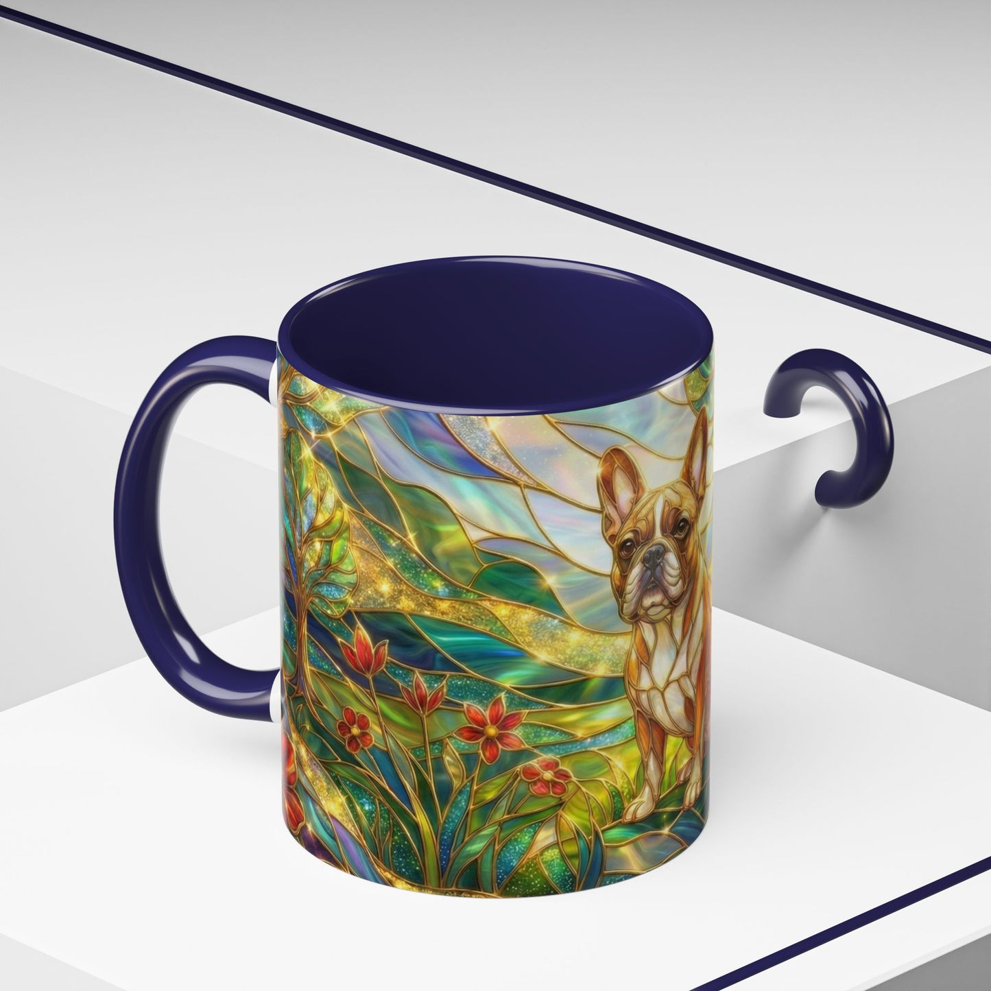Stained Glass French Bulldog Mug, Frenchie Dog Coffee Mug, Dog Lover Gift Cup, Colorful Art Nouveau Dog Mug, Pet Lover Gift