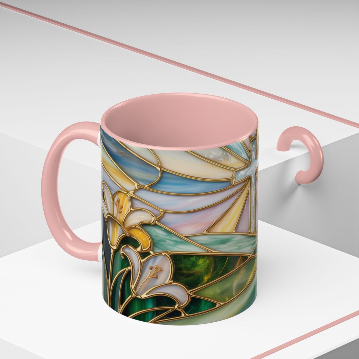 Stained Glass Cross Christian Mug • Inspirational Religious Coffee Cup • Colorful Faith Gift • Bible Verse Style Art • 11oz & 15oz