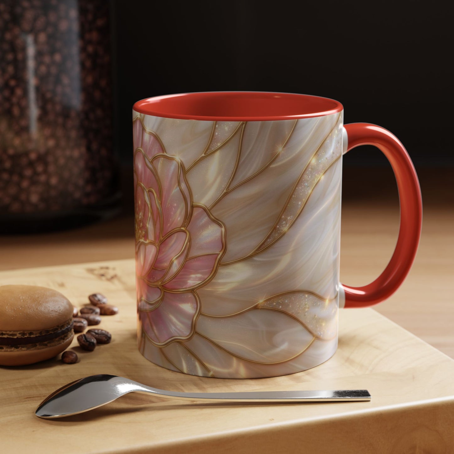 Pink Peony Stained Glass Mug, Gold Floral Coffee Cup, Elegant Flower Gift For Her, Fairycore Tea Cup, Mothers Day Present, Pearl Art Decor