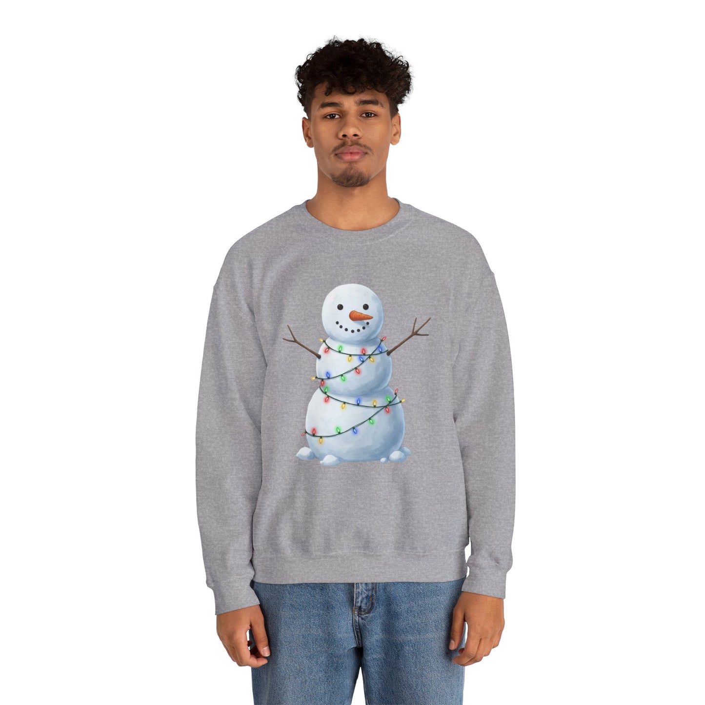 Cute Snowman Christmas Sweatshirt, Holiday Snowman Lights Sweater, Winter Snowman Crewneck, Cozy Christmas Gift, Festive Holiday Shirt