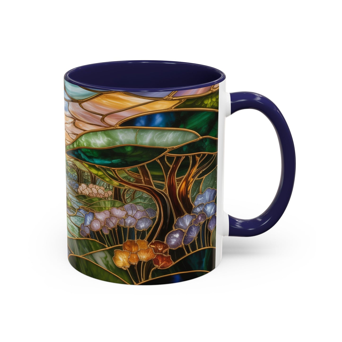 Stained Glass Woodland Forest Mug, Tree & Flowers Coffee Cup, Nature Lover Gift, Artistic Woodland Art Mug, Rustic Home Decor Mug