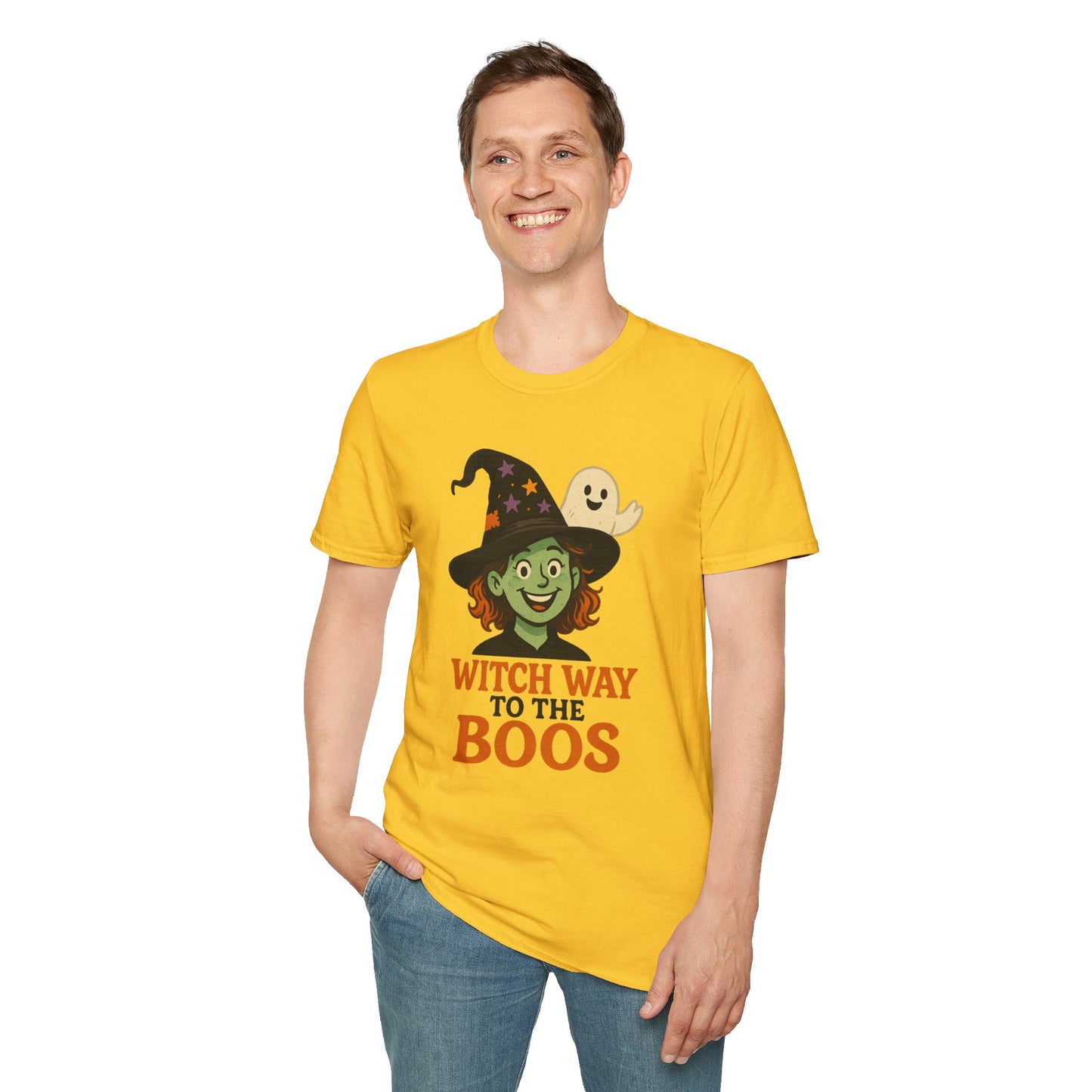 Witch Way to the Boos Halloween Shirt | Cute Witch and Ghost T-Shirt | Spooky Season Graphic Tee | Funny Halloween Costume Top