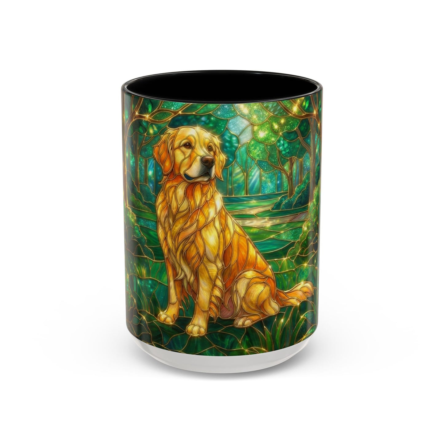 Stained Glass Dog Mug, Golden Retriever Coffee Cup, Pet Lover Ceramic Mug, Forest Art Animal Mug, 11oz 15oz Gift