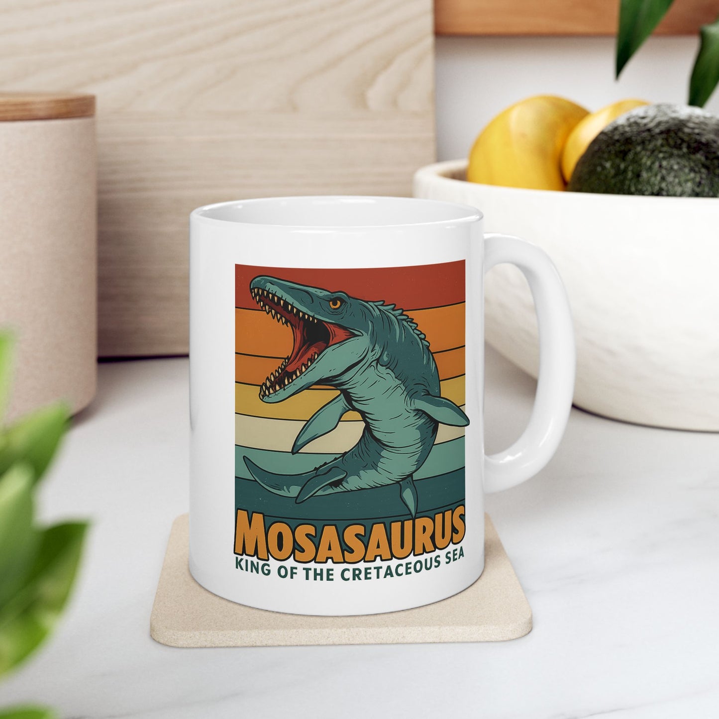 Retro Mosasaurus Mug - Ocean Beast Ceramic Coffee Cup 11oz/15oz | Jurassic Sea Monster Gift for Dinosaur Lovers Marine Mug