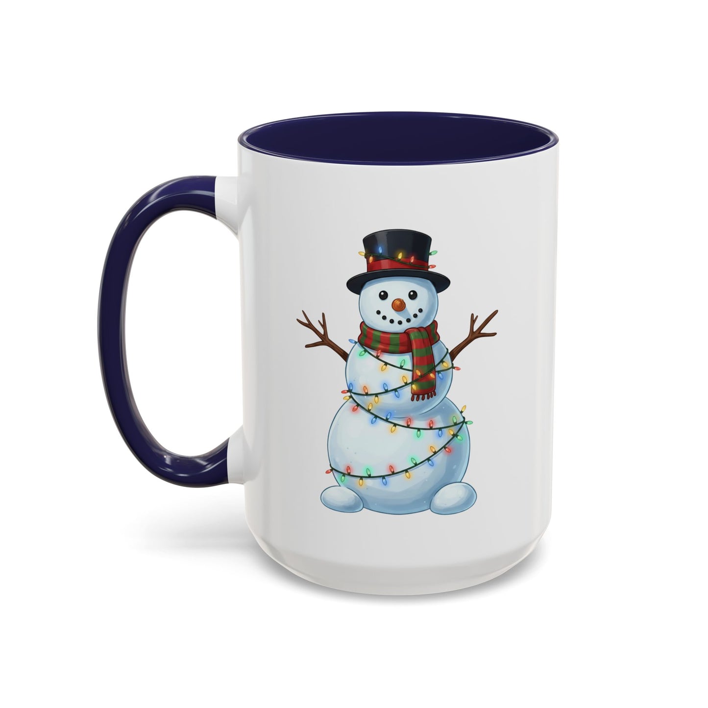 Snowman Christmas Mug, Snowman Wrapped in Lights Mug, Holiday Coffee Cup, Cute Winter Snowman Cup, Christmas Gift Mug, Xmas Cocoa Mug