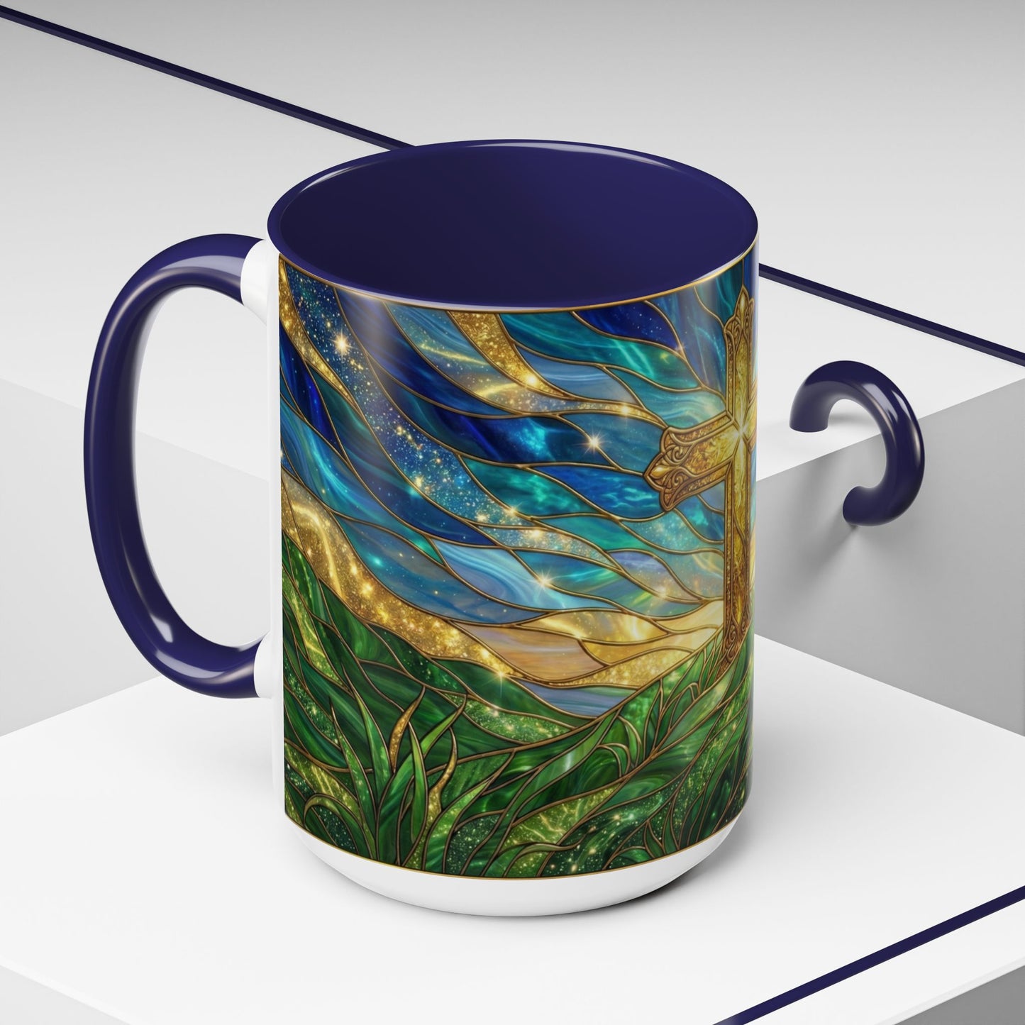 Christian Cross Mug, Stained Glass Cross Coffee Mug, Religious Gift For Christian, Faith Based Mug, Inspirational Bible Mug