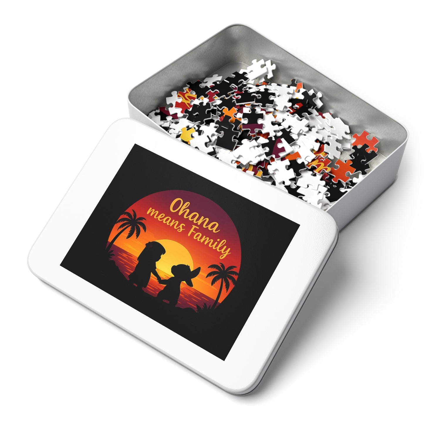 Ohana Means Family Jigsaw Puzzle - Sunset Silhouette, Hawaiian Gift, Family Puzzle, Family Quote Puzzle