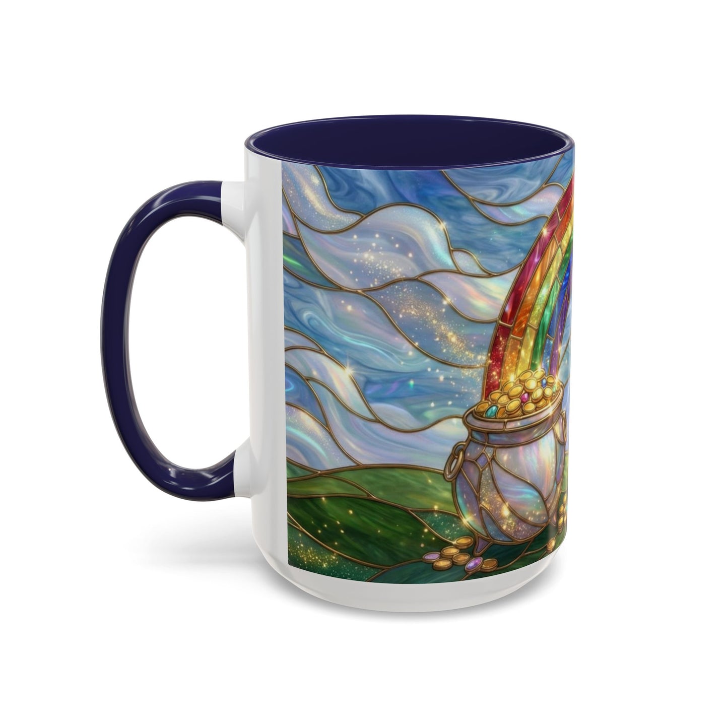 Stained Glass Rainbow Mug, Pot Of Gold Coffee Cup, St Patricks Day Gift, Whimsical Magical Art Mug, Lucky Irish Leprechaun Treasure