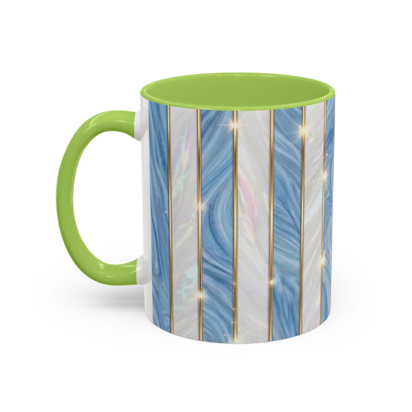 Faux Stained Glass Mug, Blue Pearlescent Coffee Cup, Art Deco Stained Glass Decor, Elegant Gold Stripe Teacup, Unique Art Gift For Her