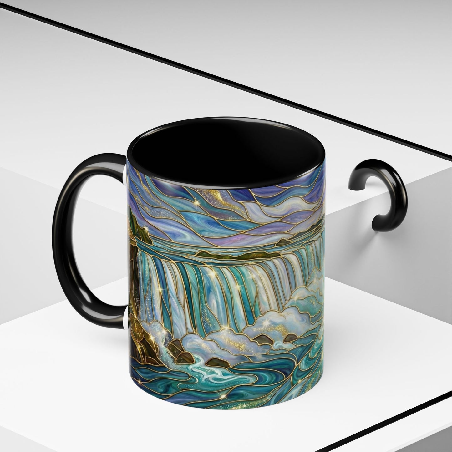 Faux Stained Glass Niagara Falls Mug, Waterfall Coffee Cup, Canada Souvenir Gift, Upstate New York Travel Memento, Nature Lover Tea Cup