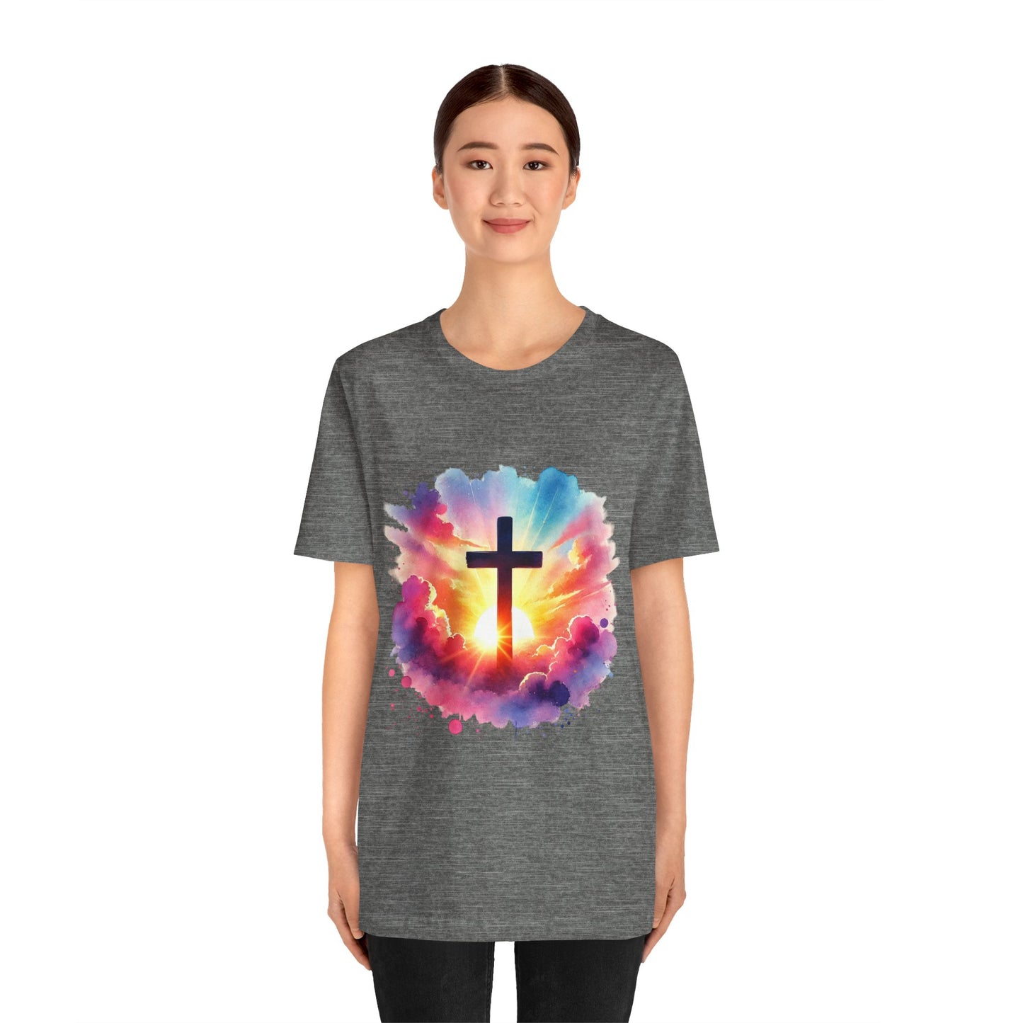 Faith Cross Sunburst Christian Tee | Inspirational Christian T-Shirt | Colorful Sunrise Cross Shirt | Faith Gifts for Women Men