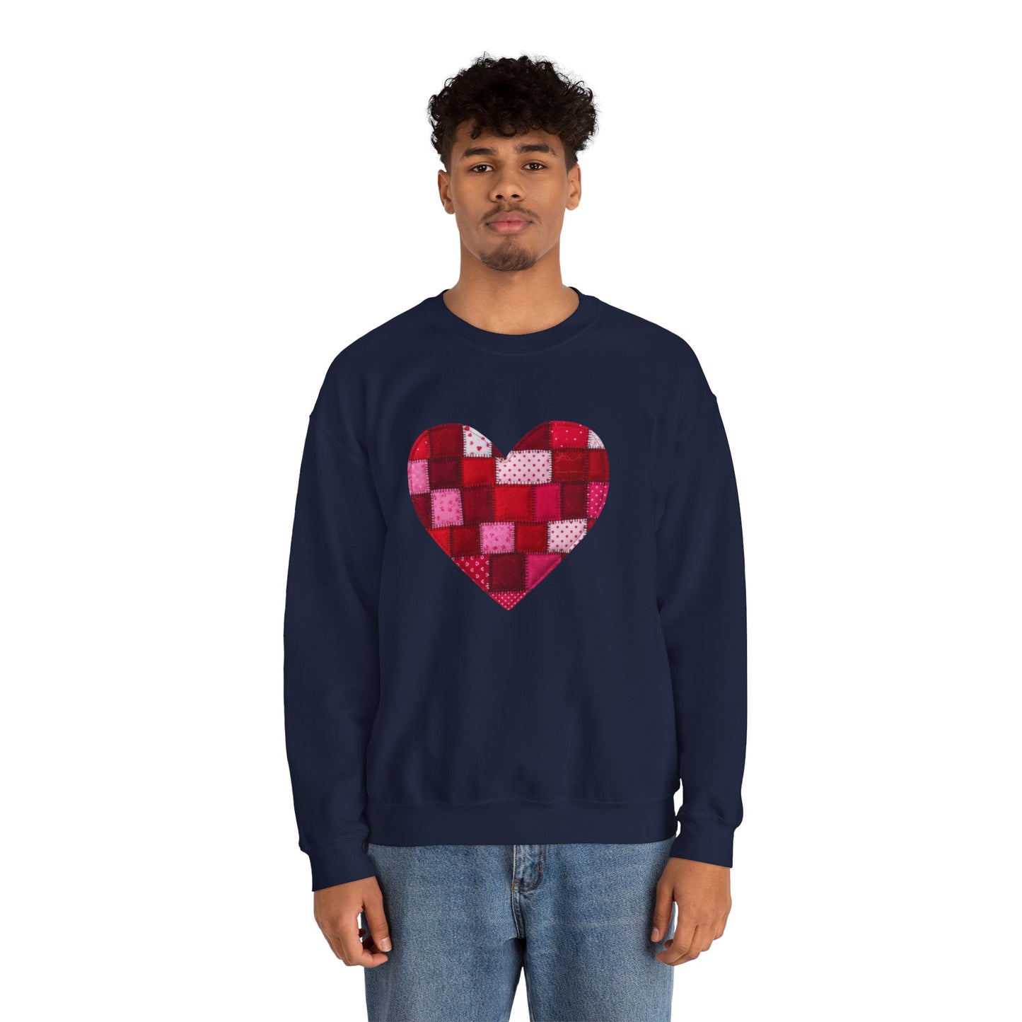 Faux Patchwork Heart Sweatshirt, Quilted Look Heart Pullover, Cozy Valentine Crewneck, Handmade Style Sweatshirt, Love Heart Shirt, Valentine Gift