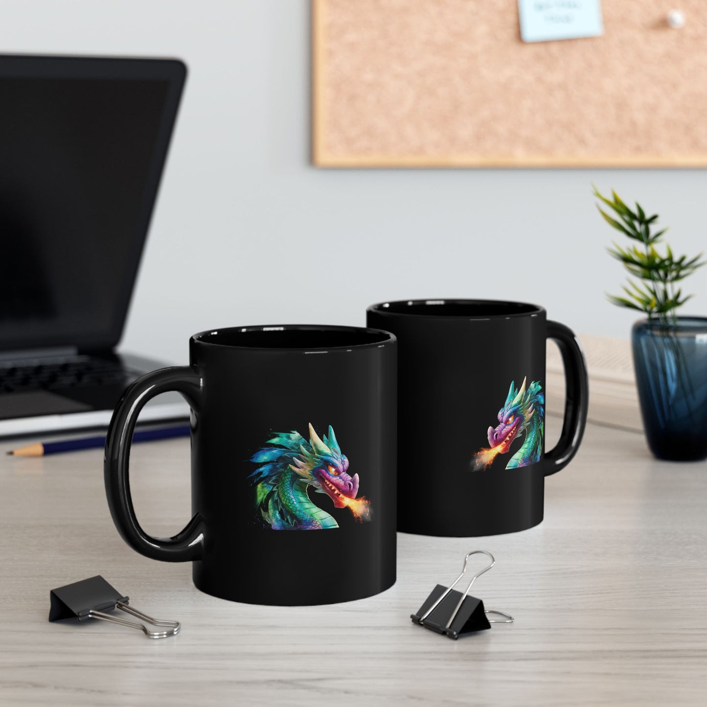 Mystical Rainbow Dragon Coffee Mug - Black Ceramic 11oz/15oz Fantasy Fire-Breathing Dragon Gift for RPG and Fantasy Lovers