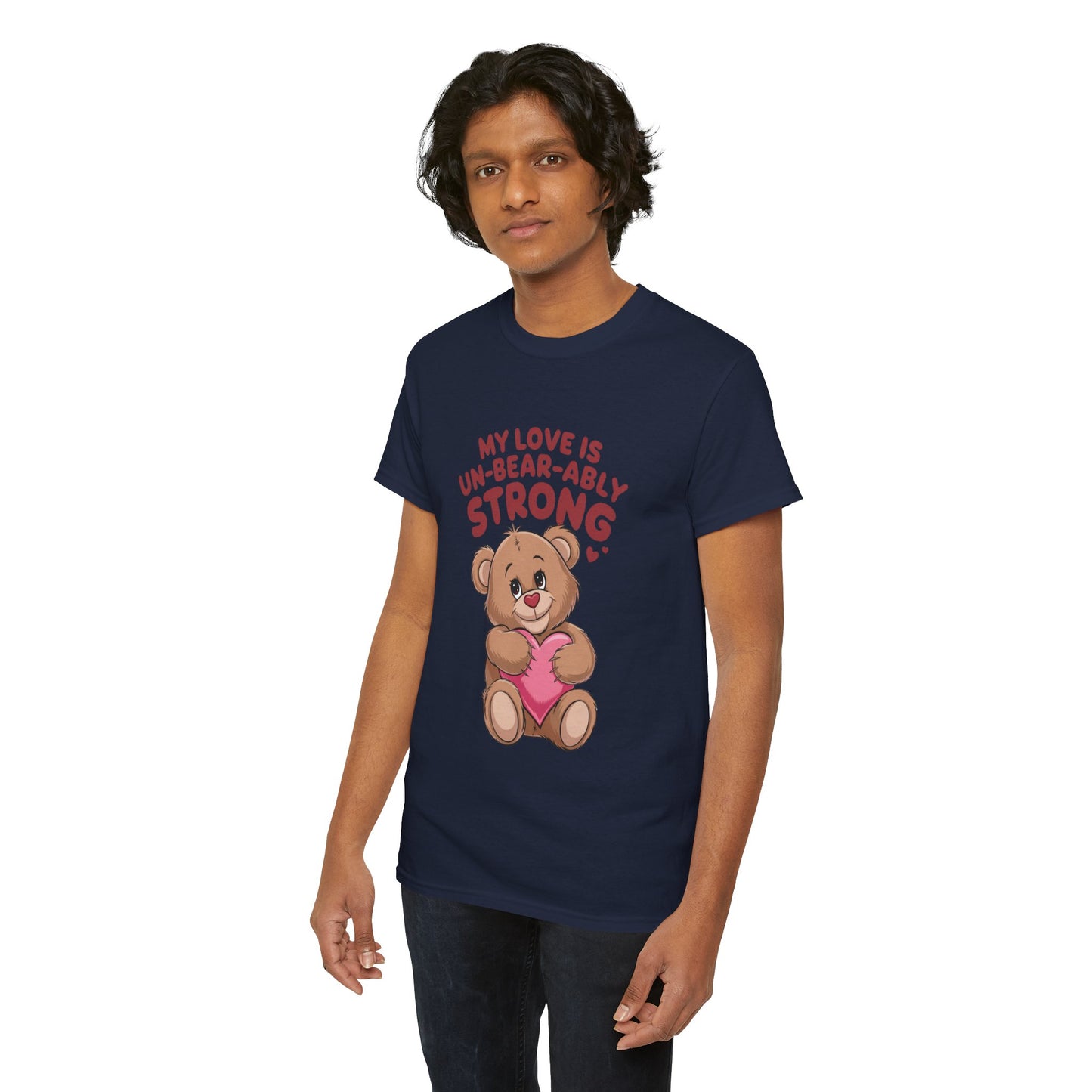 Un-Bear-ably Strong Valentine Shirt, Teddy Bear Heart Tee, Cute Love Graphic T-Shirt, Valentines Gift, Romantic Couple Top, Gift For Her