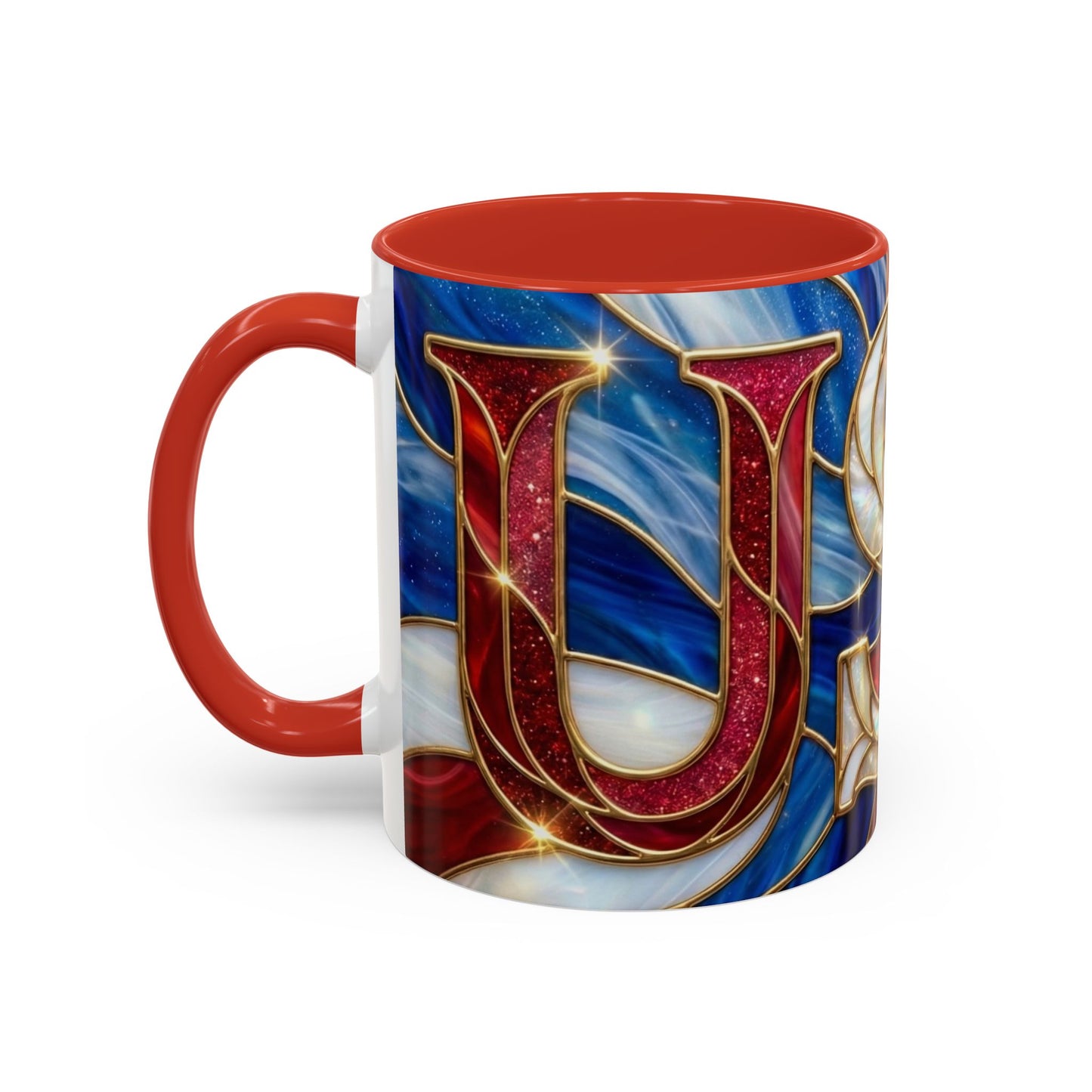 USA Patriotic Coffee Mug, Stained Glass USA Mug, Red White Blue Ceramic Mug, American Flag Style Mug, 11oz 15oz Mug