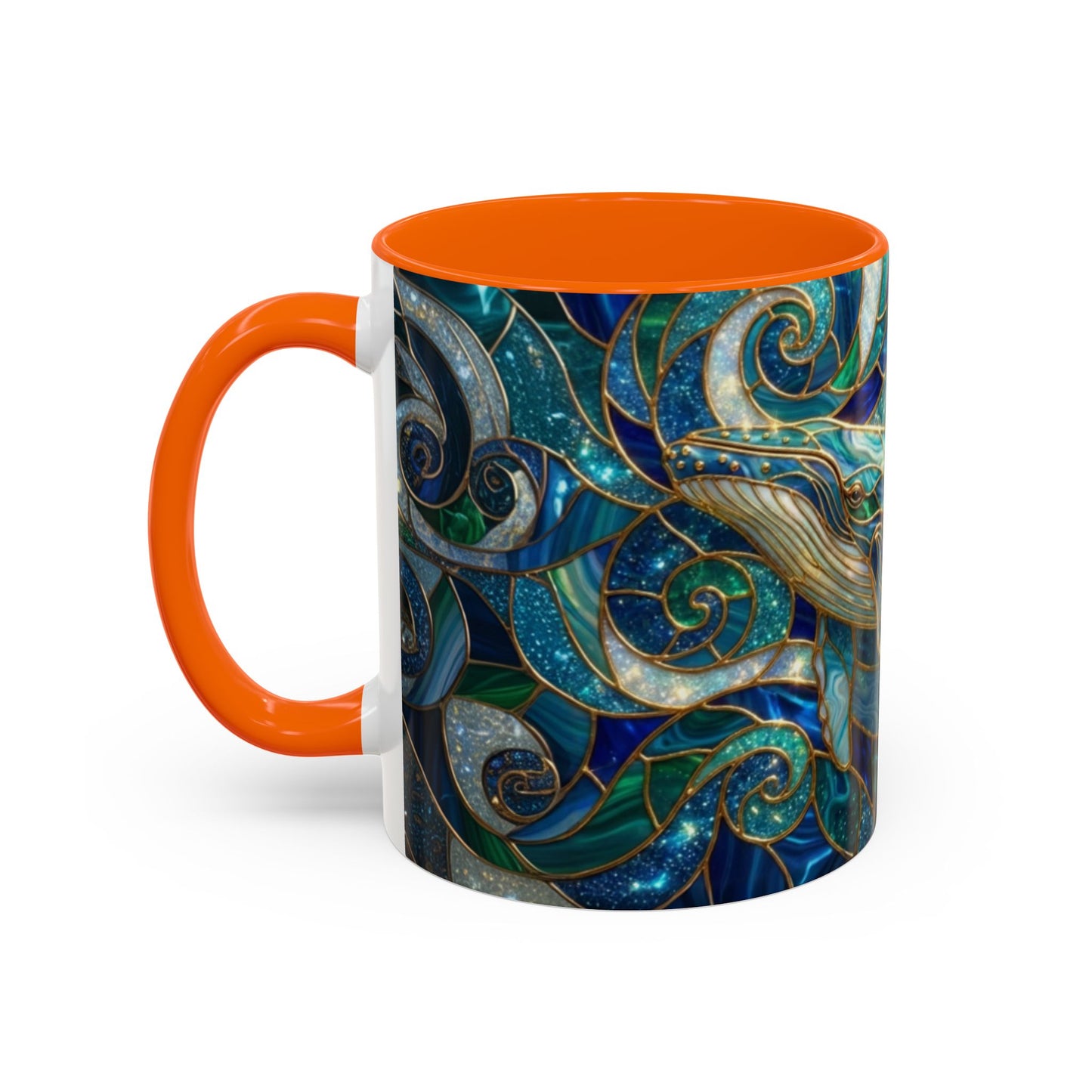 Stained Glass Whale Mug, Ocean Art Coffee Cup, Blue Sea Life Design, Nautical Gift For Ocean Lovers, Colorful Stained Glass Whale Cup